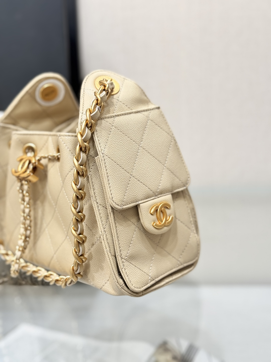 25Bag Mini Drawstring Bag（Beige） - Mocuir