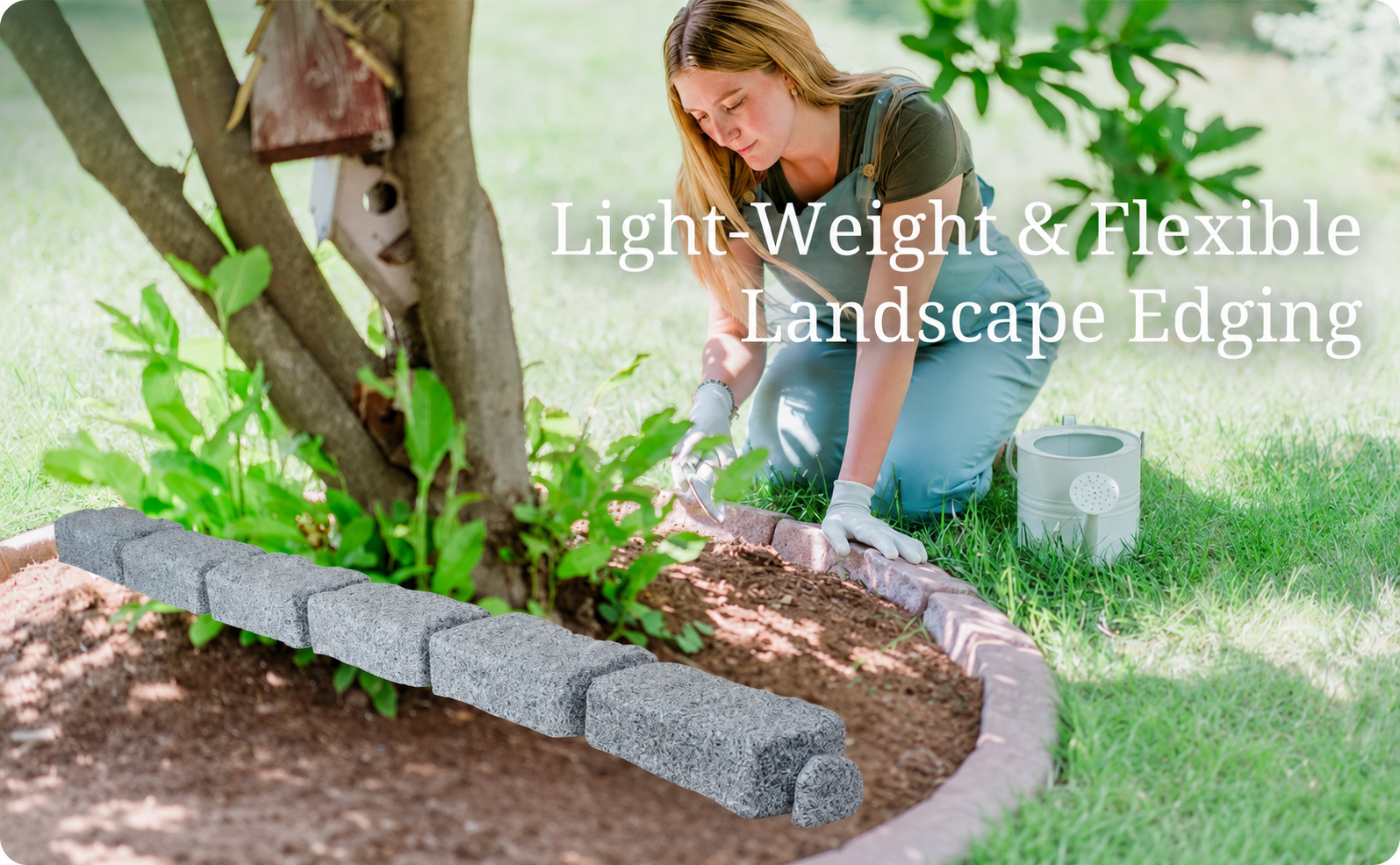 Lightweight flexible landscape edging around garden bed
