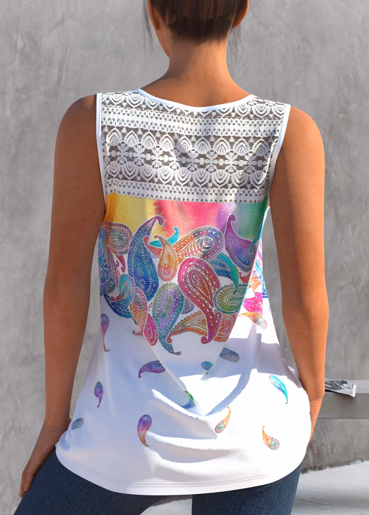 Lace Stitching White Cross Strap Tank Top