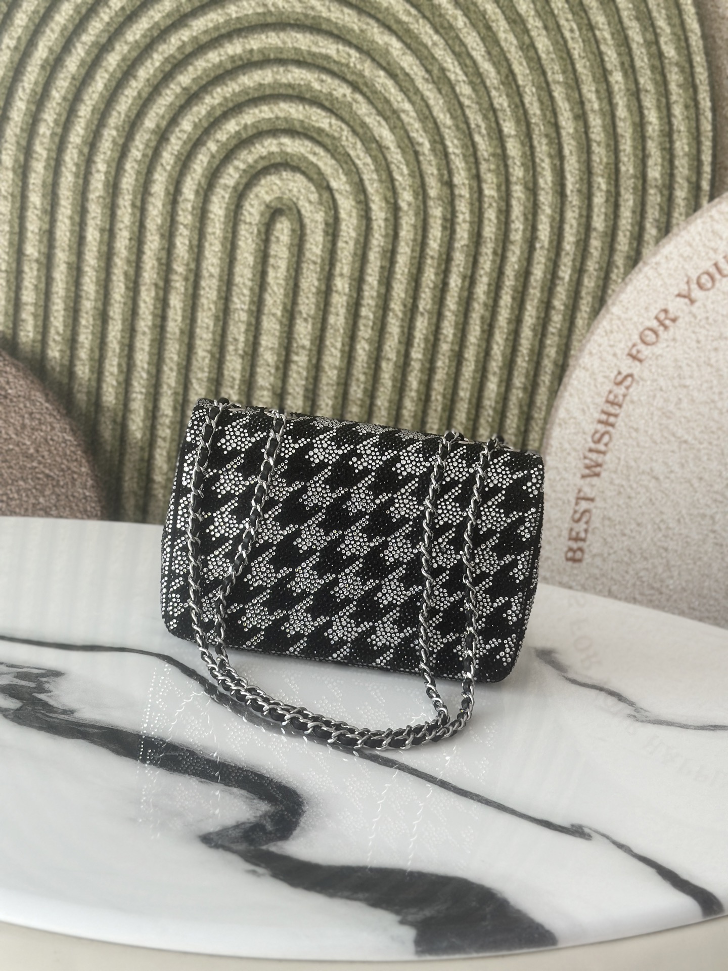 Limited Edition Black Strass Crystal Quilted Mini Classic Flap Bag with Silver-Tone Hardware - Mocuir