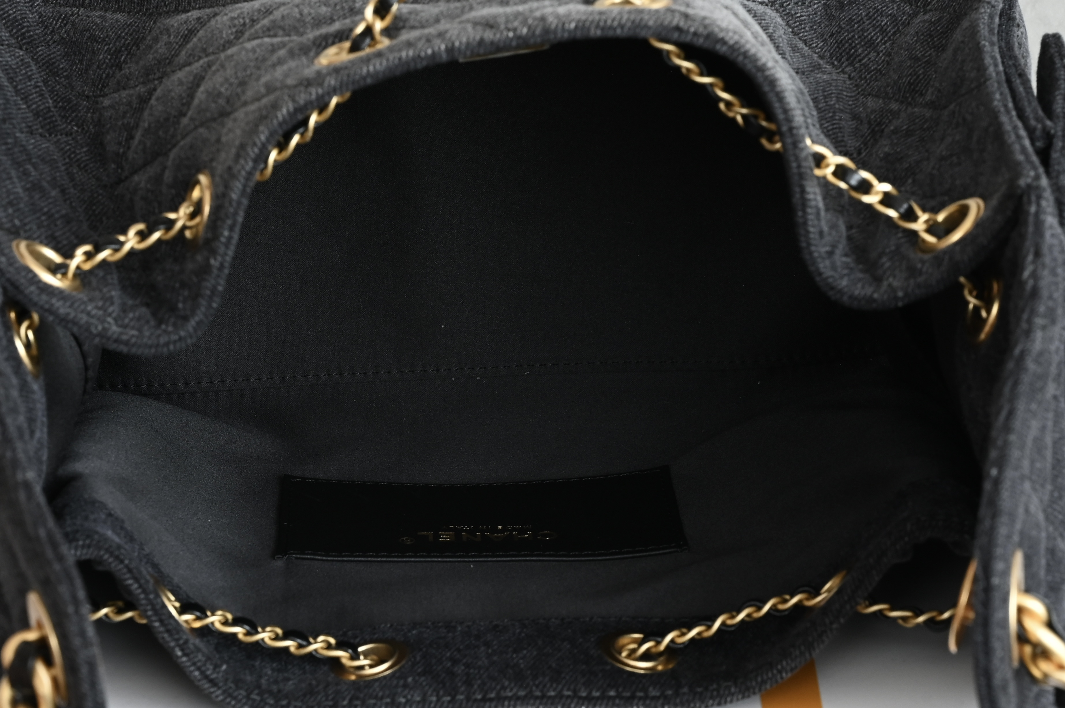 25 Small Handbag (AS5293) in Black Washed Denim with Antique Gold-Tone Hardware - Mocuir