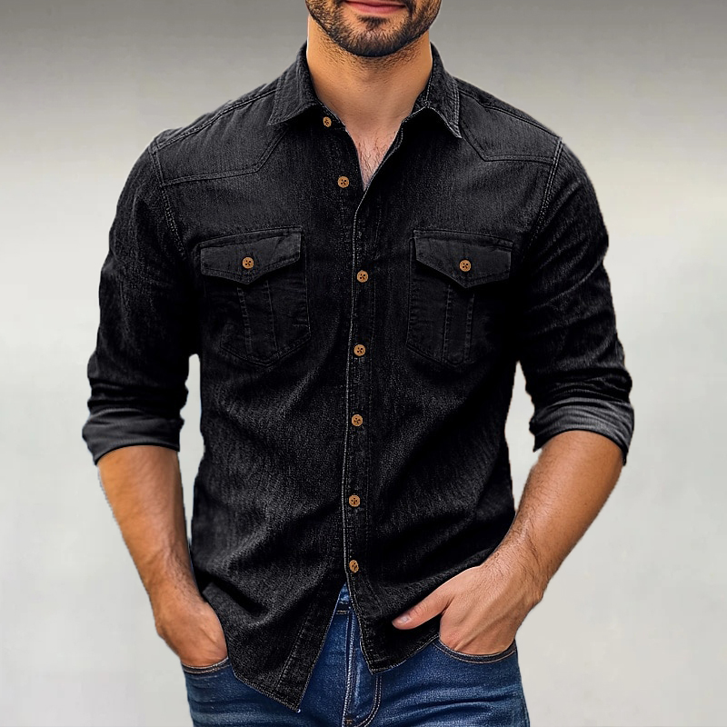 Men's Casual Solid Color Denim Long Sleeve Shirt