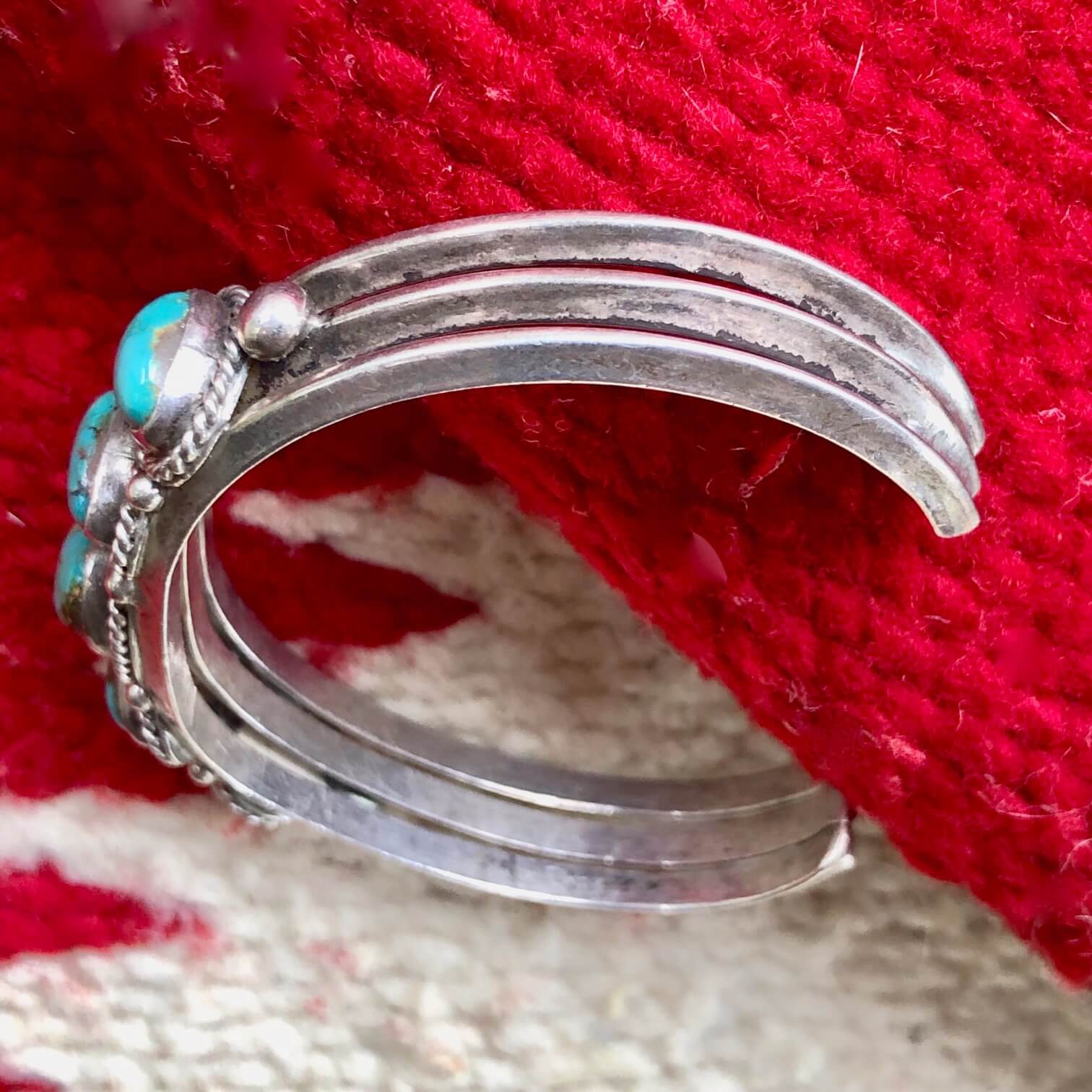Vintage Navajo Turquoise Row Bracelet Sterling Silver