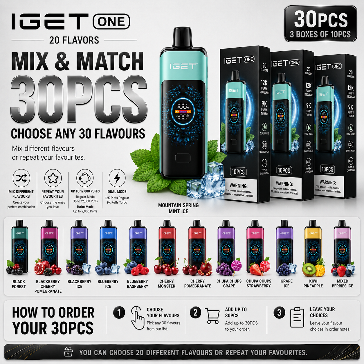 IGET ONE 12000 Puffs 30 Units wholesale main image