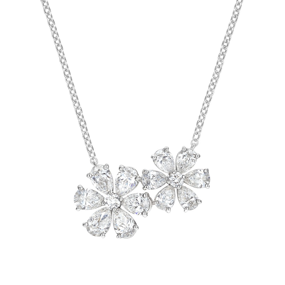 Twin Flower Gemstone Clavicle Necklace