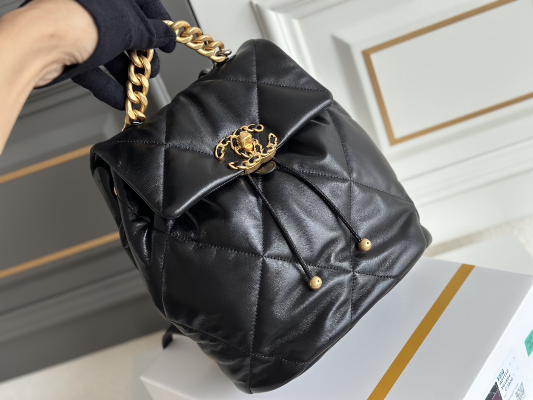19 Backpack in Black Lambskin with Mixed Gold & Silver Hardware (Model AS4223) - Mocuir