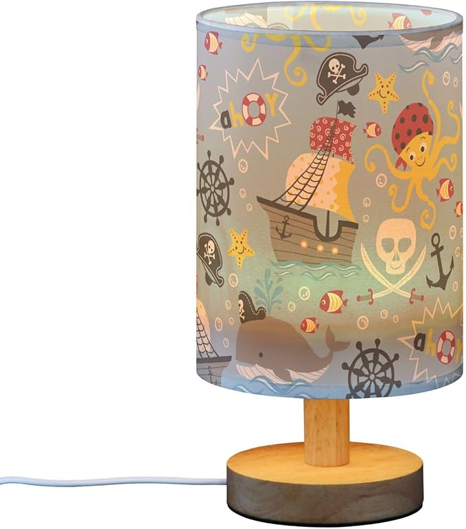 TWINKLETALE Table Lamp Pirate Marine Animal Octopus Whale Fish Nautical Skull Nightstand Lamp