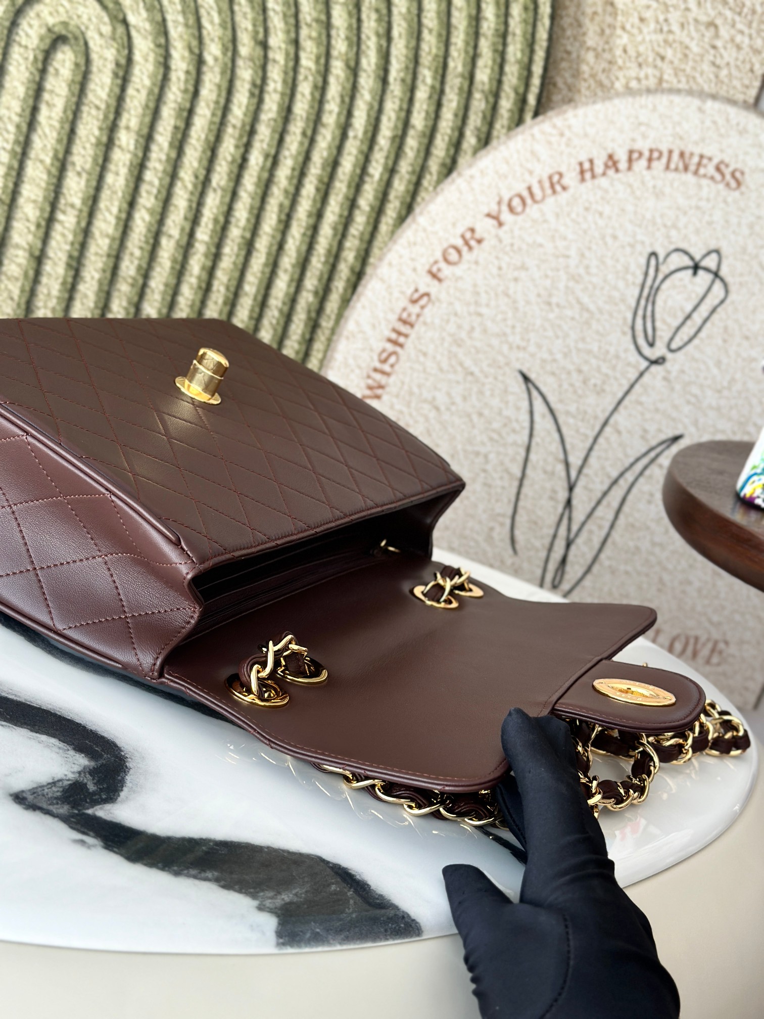 Classic Flap Medium in BurgundyDark Brown Quilted Lambskin with Gold-Tone Hardware - Mocuir