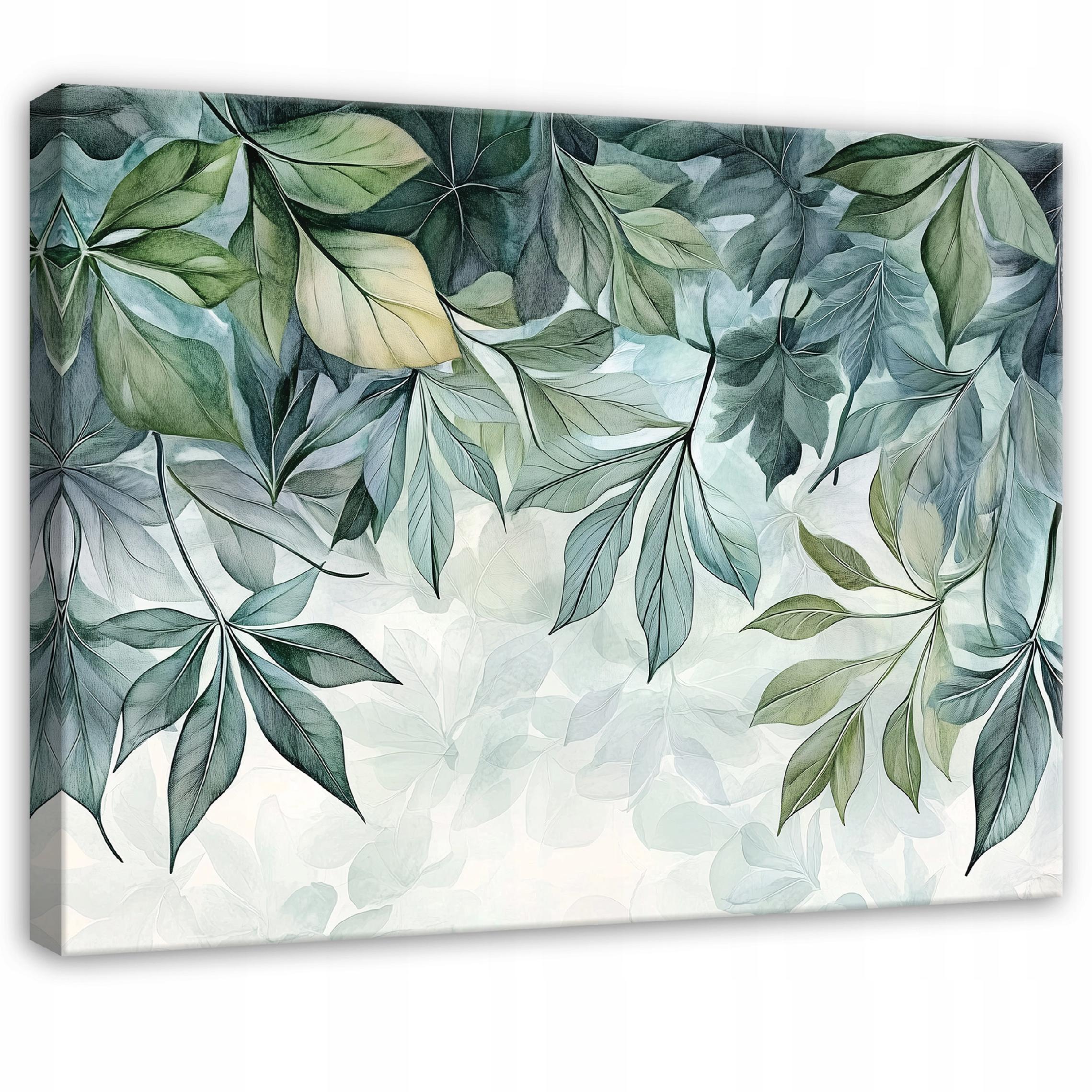 Canvas painting of green leaves, perfect for the bedroom, living room, or kitchen