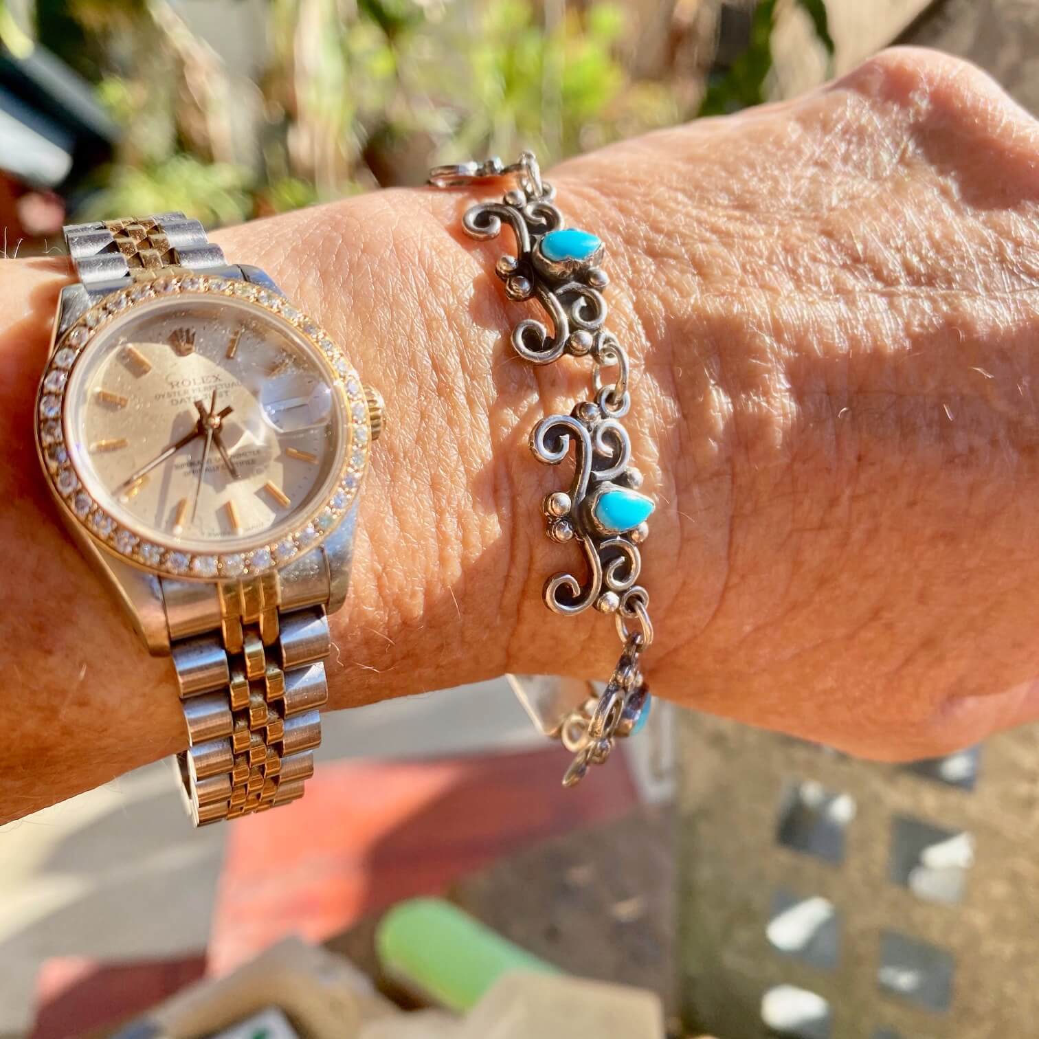 Sterling Silver Panel Bracelet with Turquoise