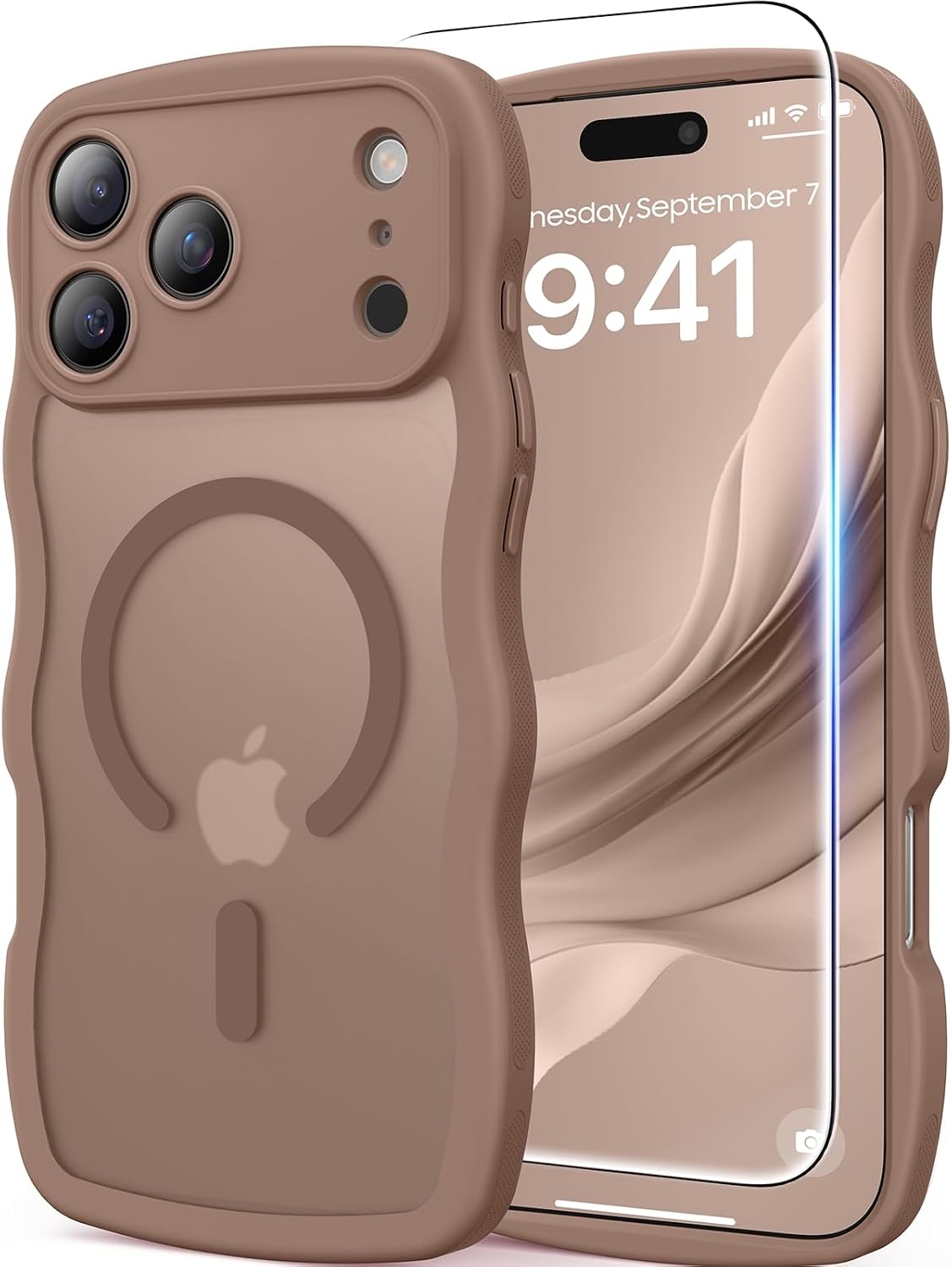 Magnetic for iPhone 17 Pro Max Case, Cute Wavy [Full Camera Protection] [Fit for MagSafe], 1X Screen Protector+1X Wrist Strap, Trendy Matte Women Girly Phone Case for iPhone 17 Pro Max 6.9