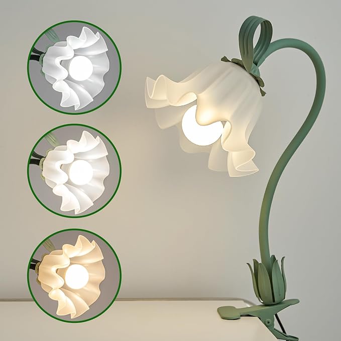 Flower Lamp Clip on Light, 3 Color Modes Eye-Caring Desk Lamp with Clamp