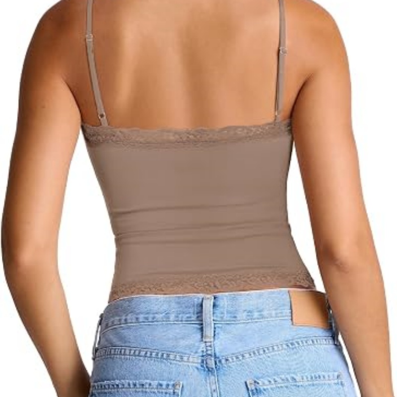 Women's Sexy Square Neck Lace Cami Tank Tops Fitted Double Lined Sleeveless Crop Spaghetti Strap Summer Y2k Tops