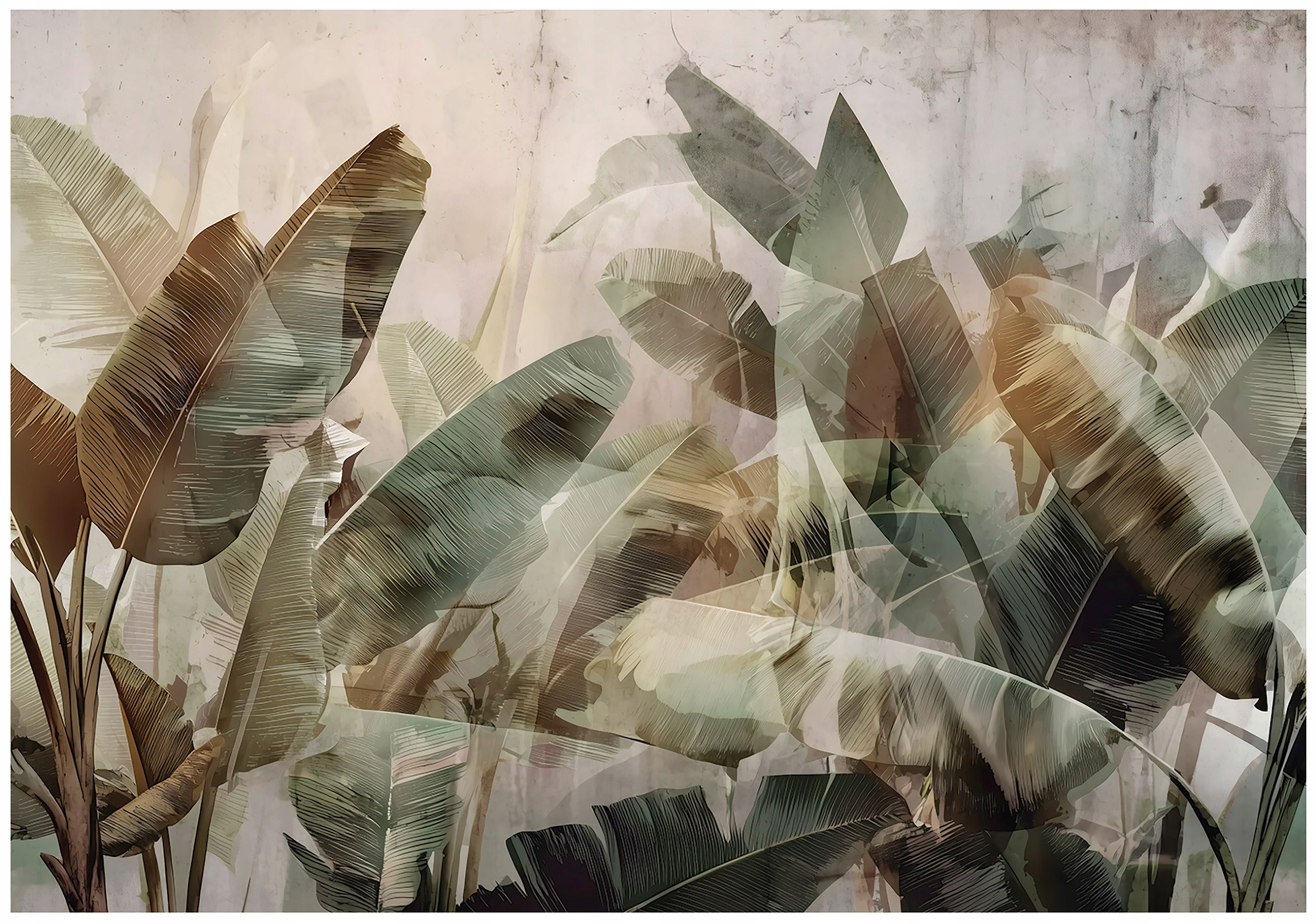 Concrete jungle leaves wall mural for bedroom or living room, non-woven wallpaper,