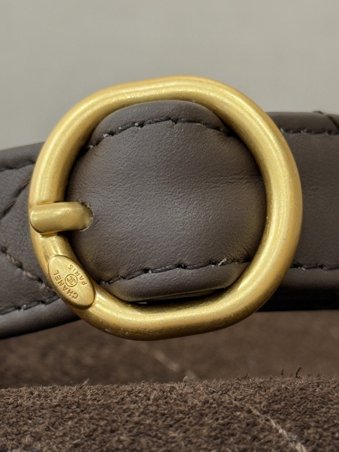 26C Croisière Quilted Suede Calfskin Flap Messenger Bag in Dark Brown with Vintage Gold Hardware (Model AS6222) - Mocuir