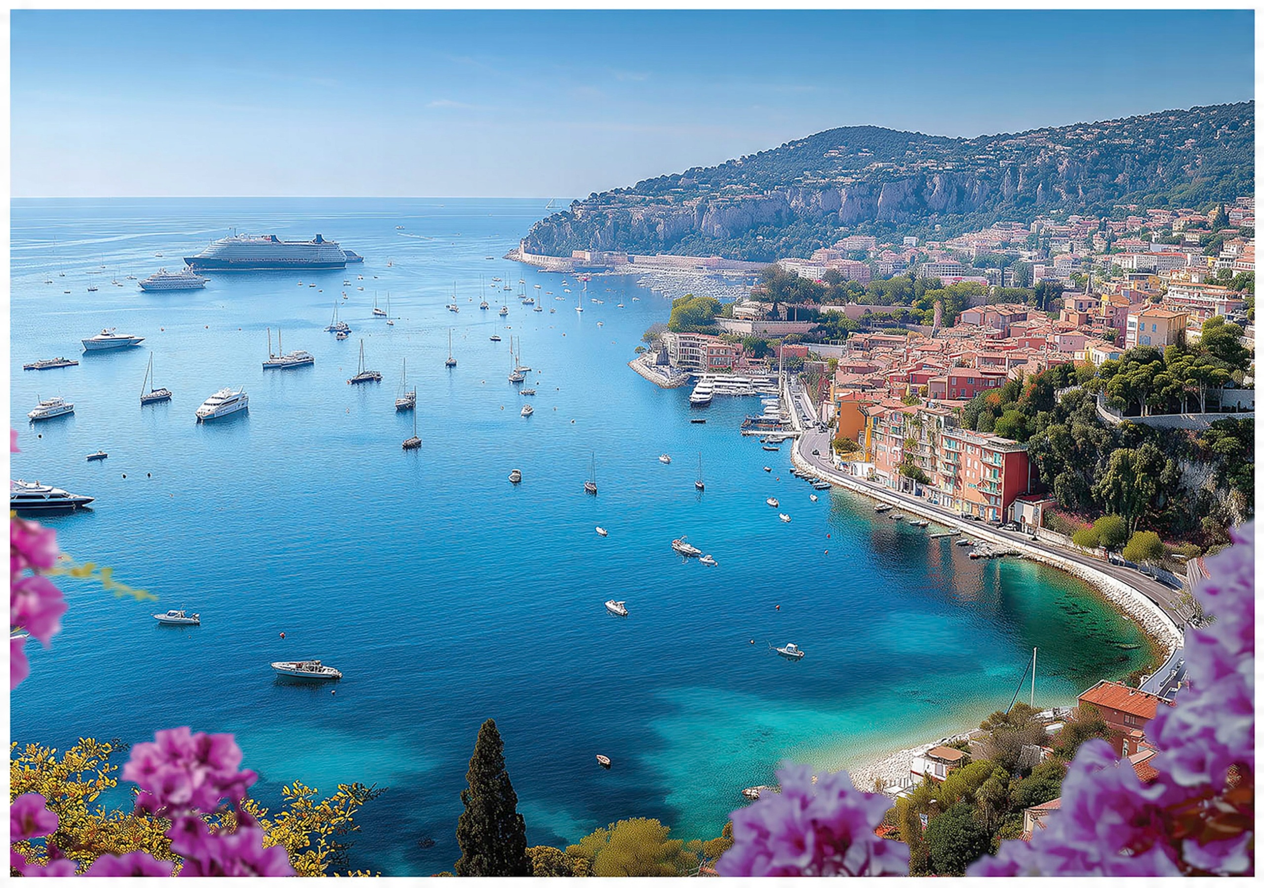 3D landscape wall mural, city and ocean, for bedroom or living room,