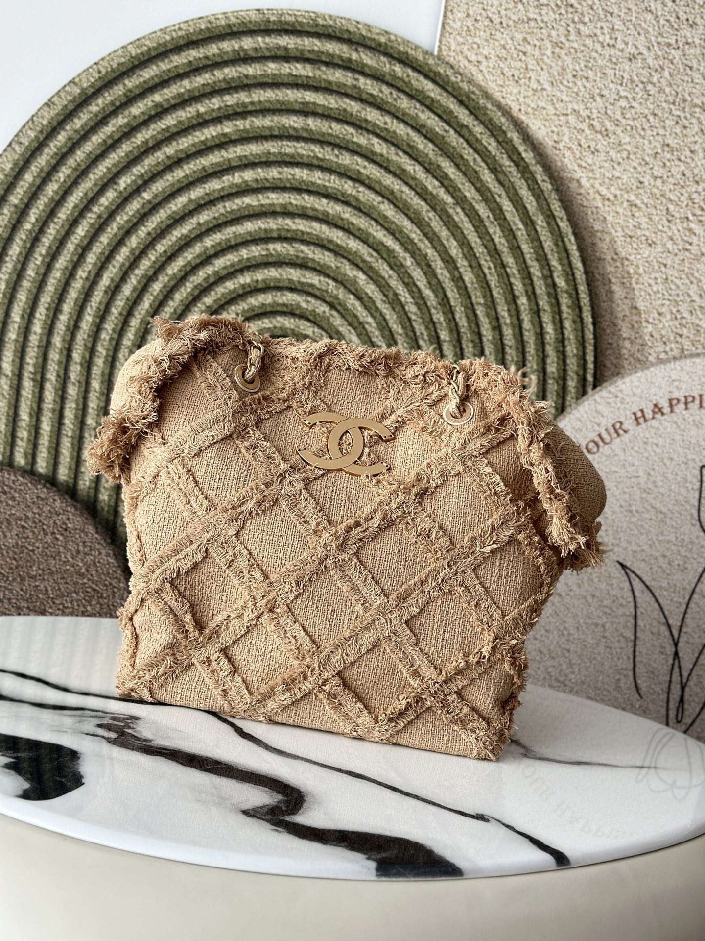 Spring Summer 2010 Coco Country Beige Straw and Tweed Framed Quilted Airport Tote Bag - Mocuir