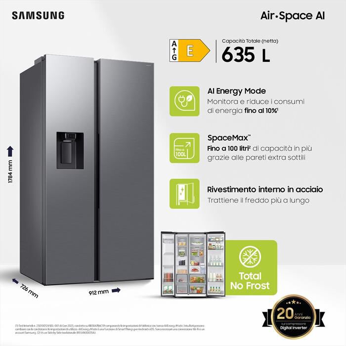 SAMSUNG - Frigorifero side by side RS70F65KETEF Classe E-Inox