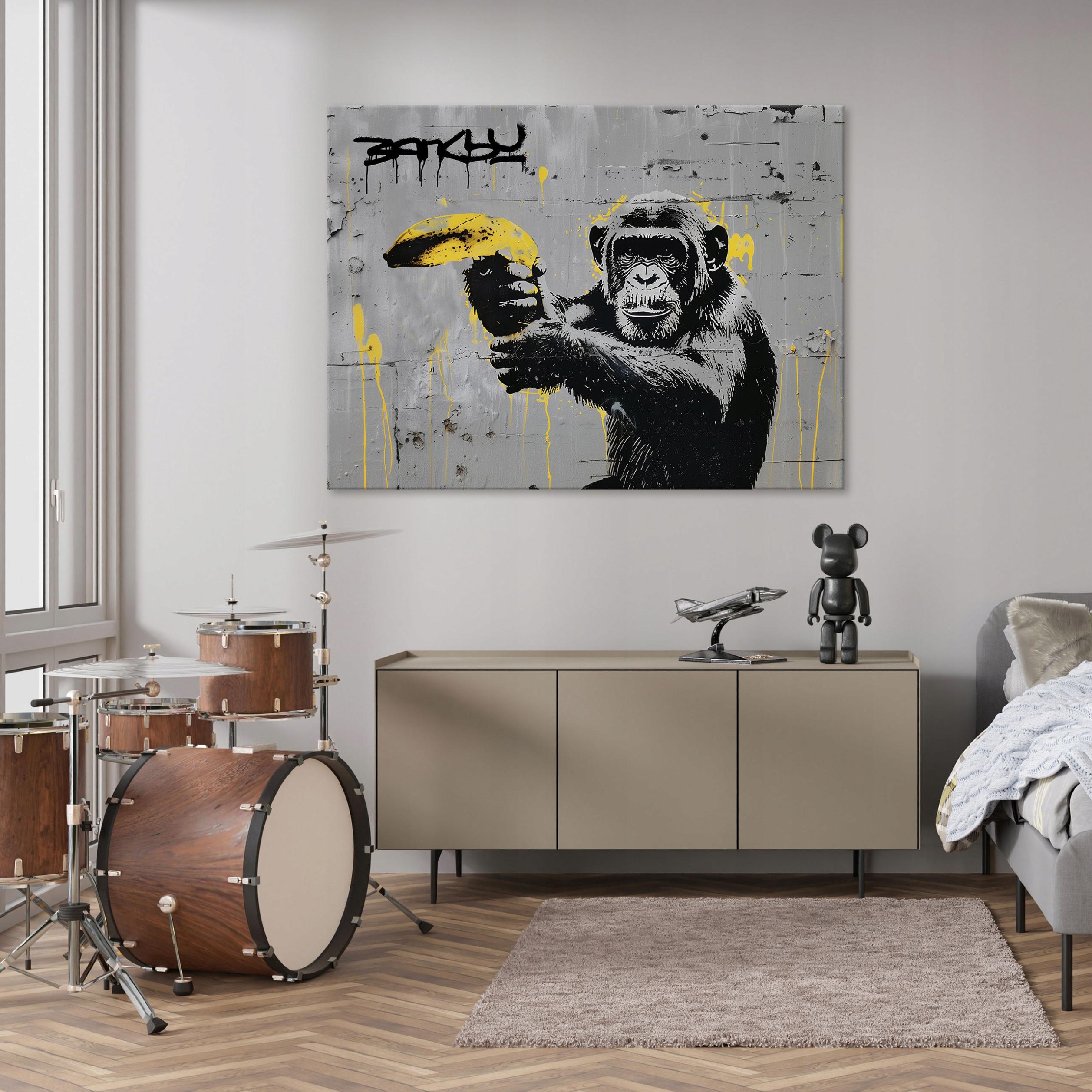 Banksy monkey street art graffiti modern painting on canvas wall 40x30