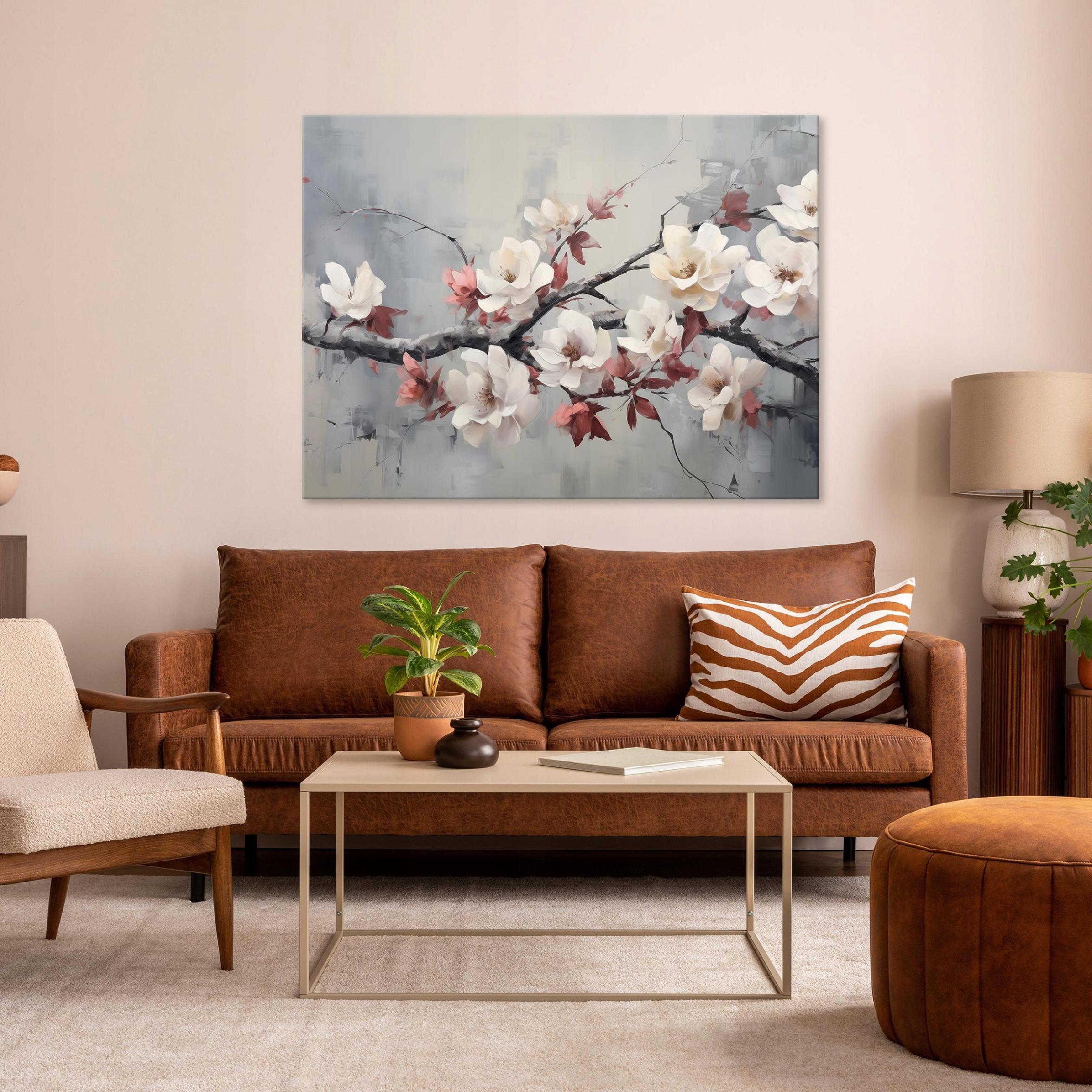 Painting for the bedroom, cherry blossoms, gray, modern, on canvas, wall, 40x30