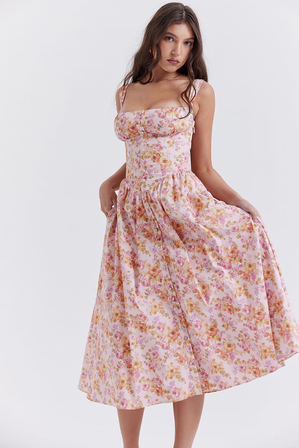 PINK PRINT MIDI SUNDRESS