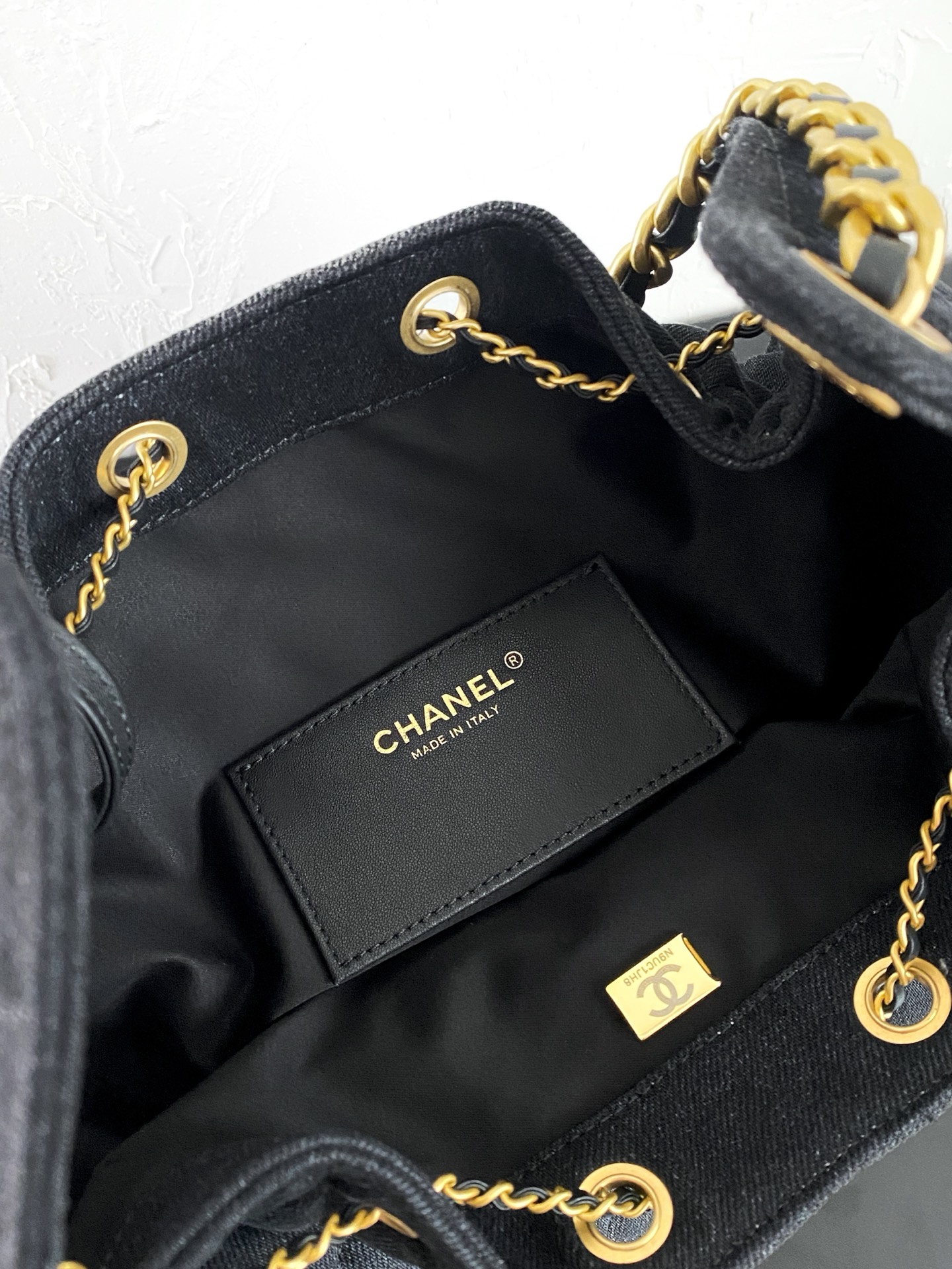 25C Small Hobo Bag in Black Washed Denim with Antique Gold Hardware (Model AS5293) - Mocuir