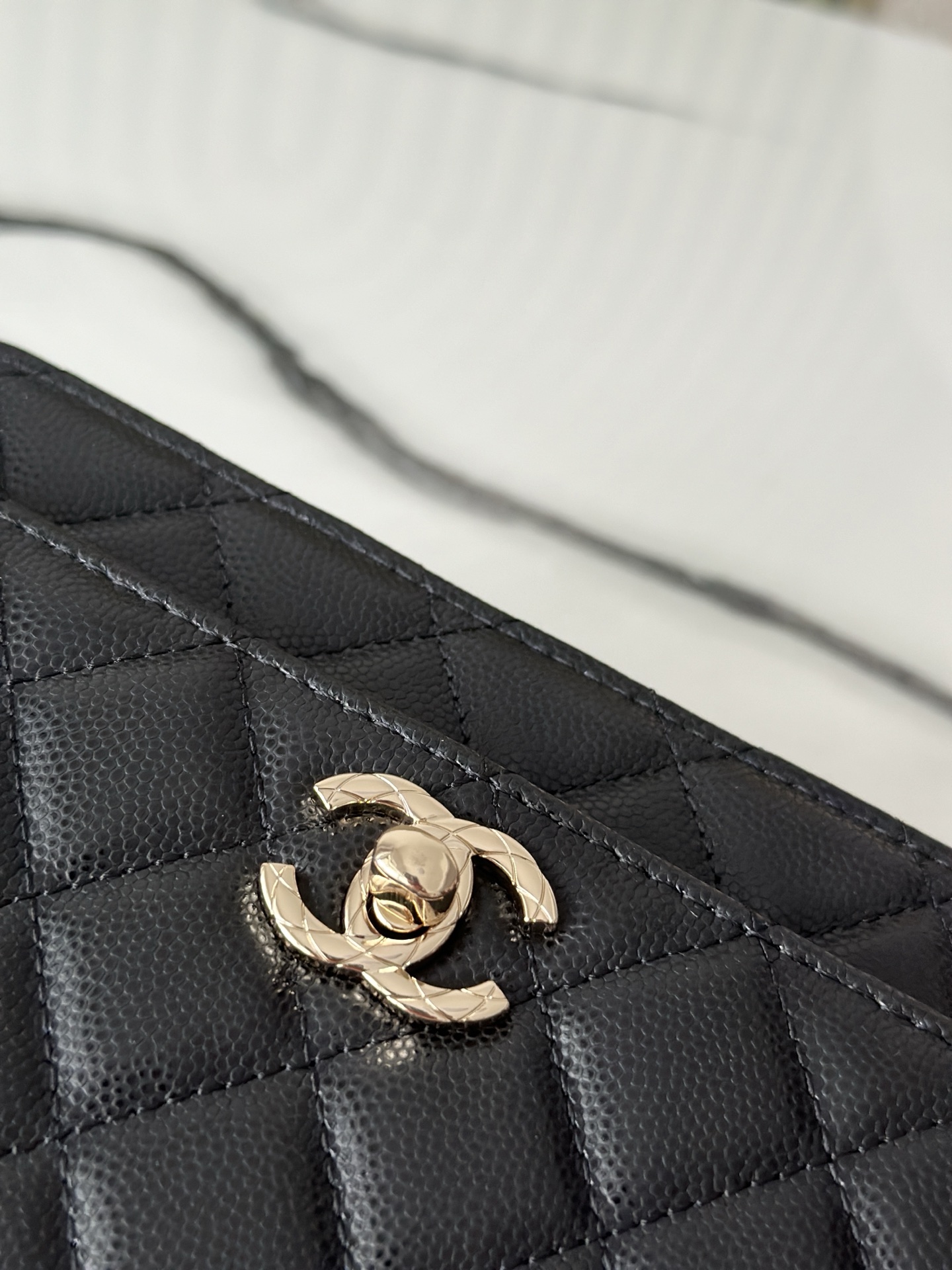 Black Caviar Quilted Wallet On Chain (WOC) with Silver Metal Top Handle - Mocuir