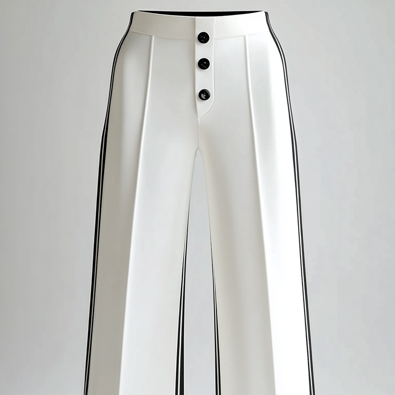 Men's Mid Rise Button Single Pleated Contrast Striped Wide Leg Pants