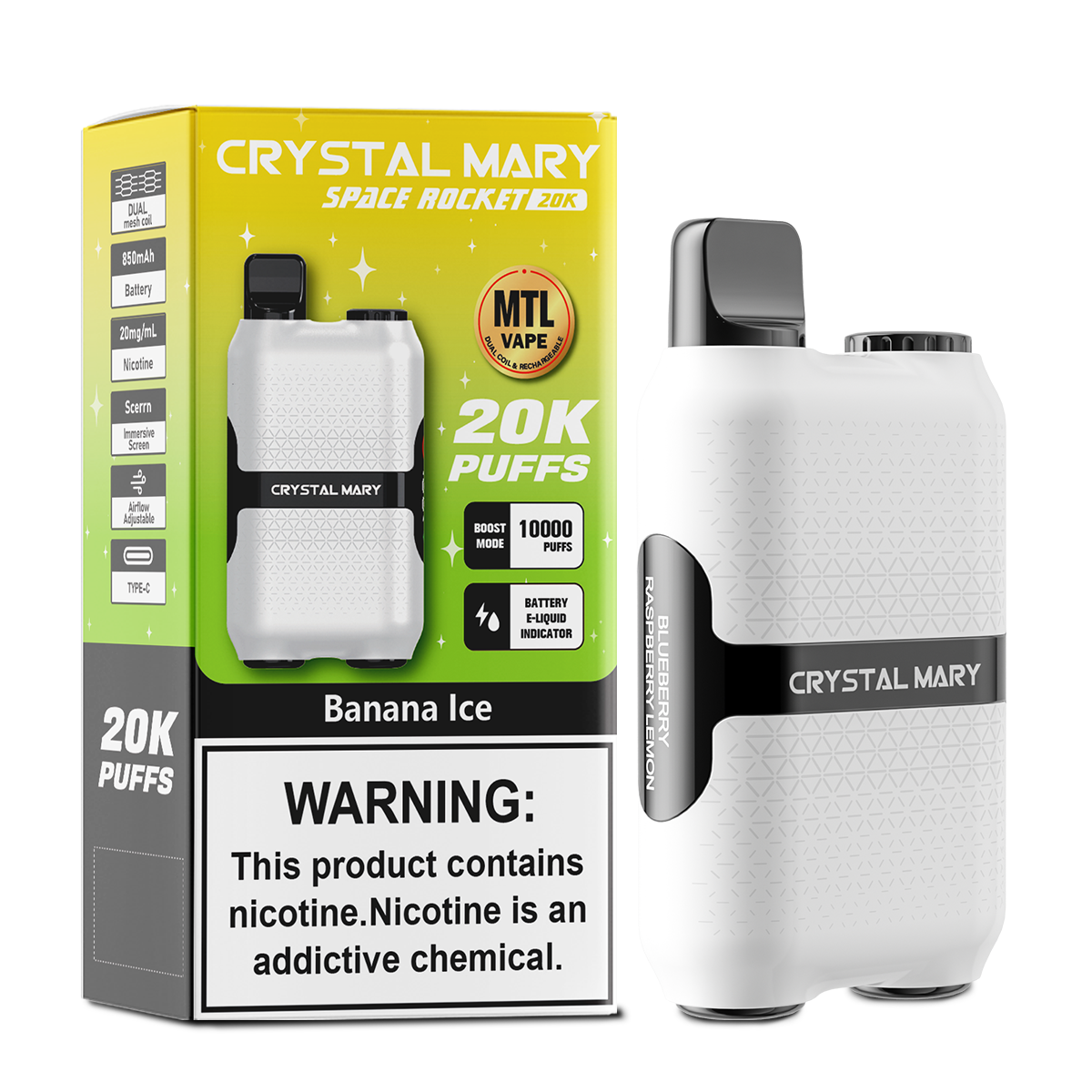 （3 pieces）CRYSTAL MARY 20000 20K Puffs Vape Dual Mesh LED Display Disposable Vape EU Warehouse