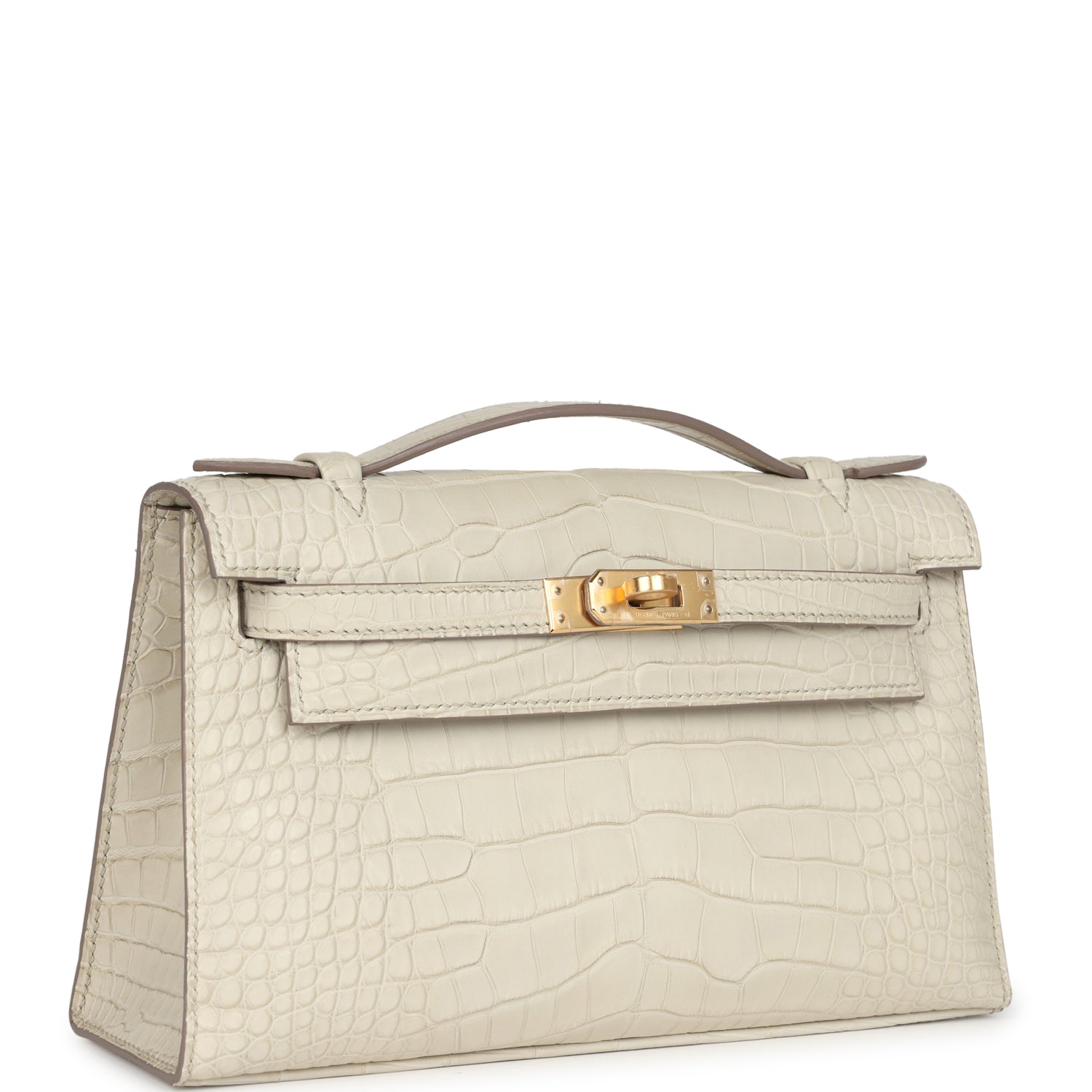 Kelly Pochette Beton Matte Alligator Gold Hardware