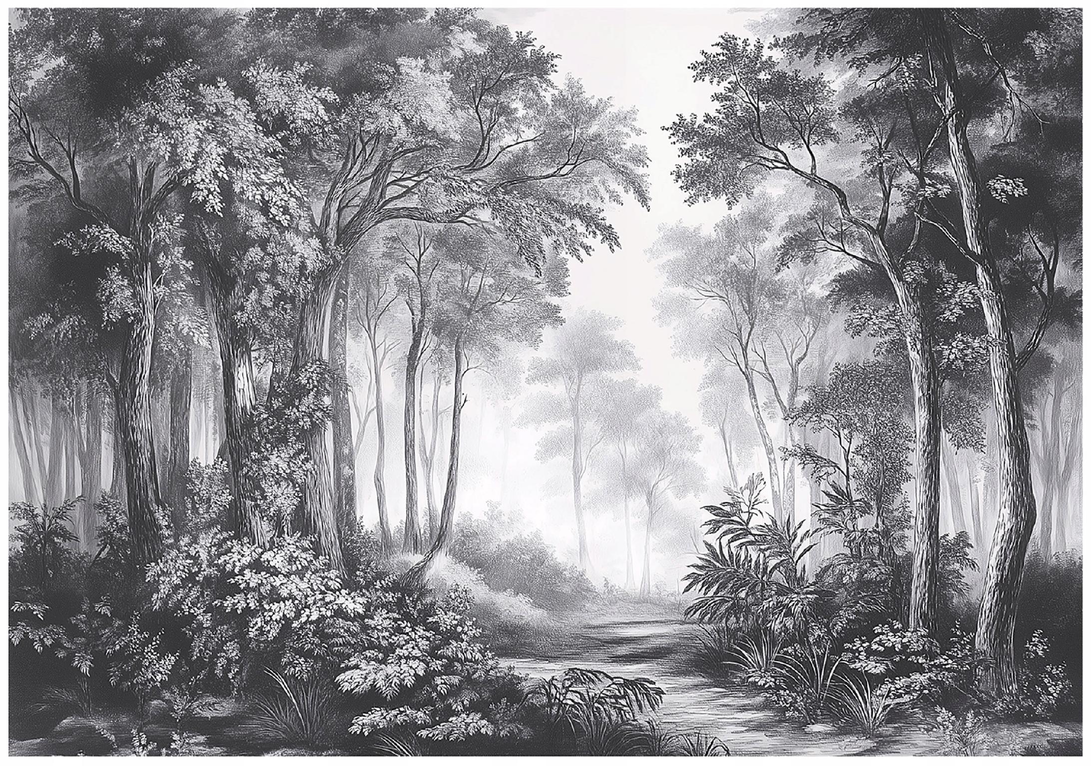 3D black and white forest wall mural for bedroom or living room, non-woven wallpaper,