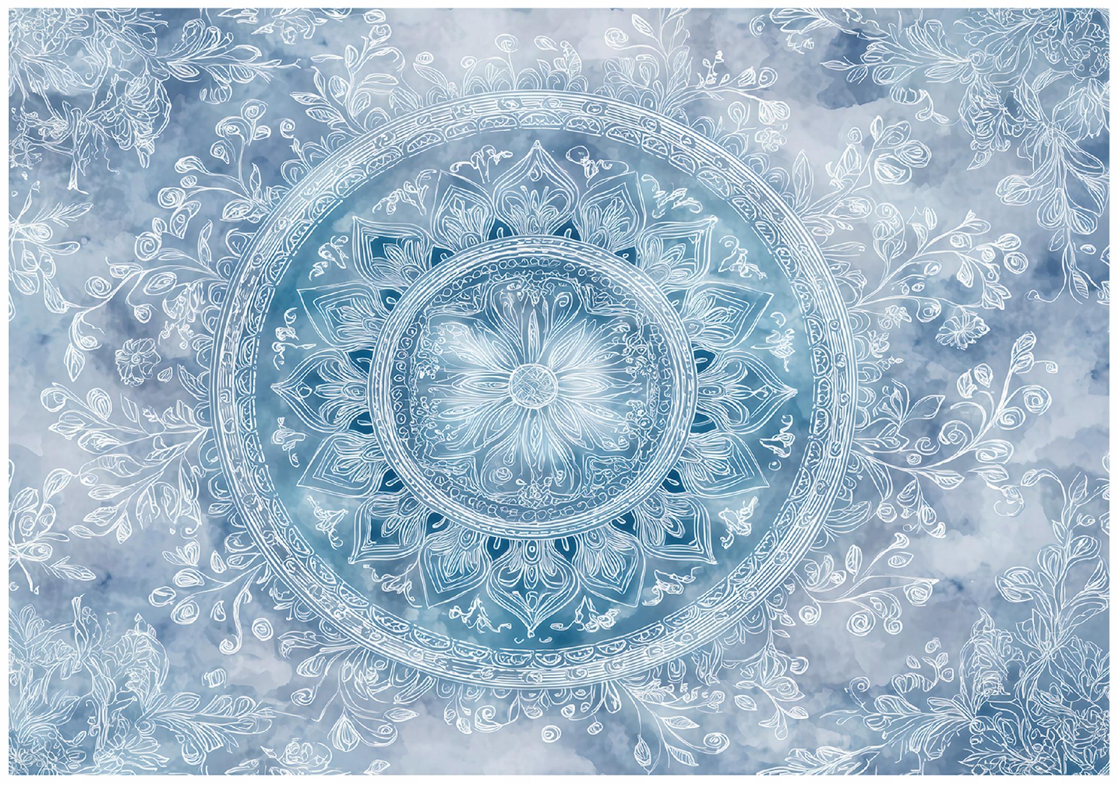 Blue mandala wall mural for the bedroom or living room, non-woven wallpaper