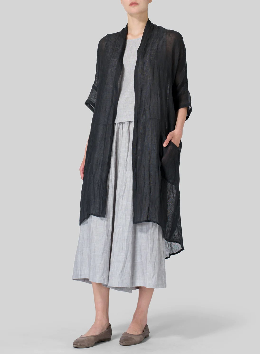 Classic All-Match Pleated Cardigan In Cotton And Linen