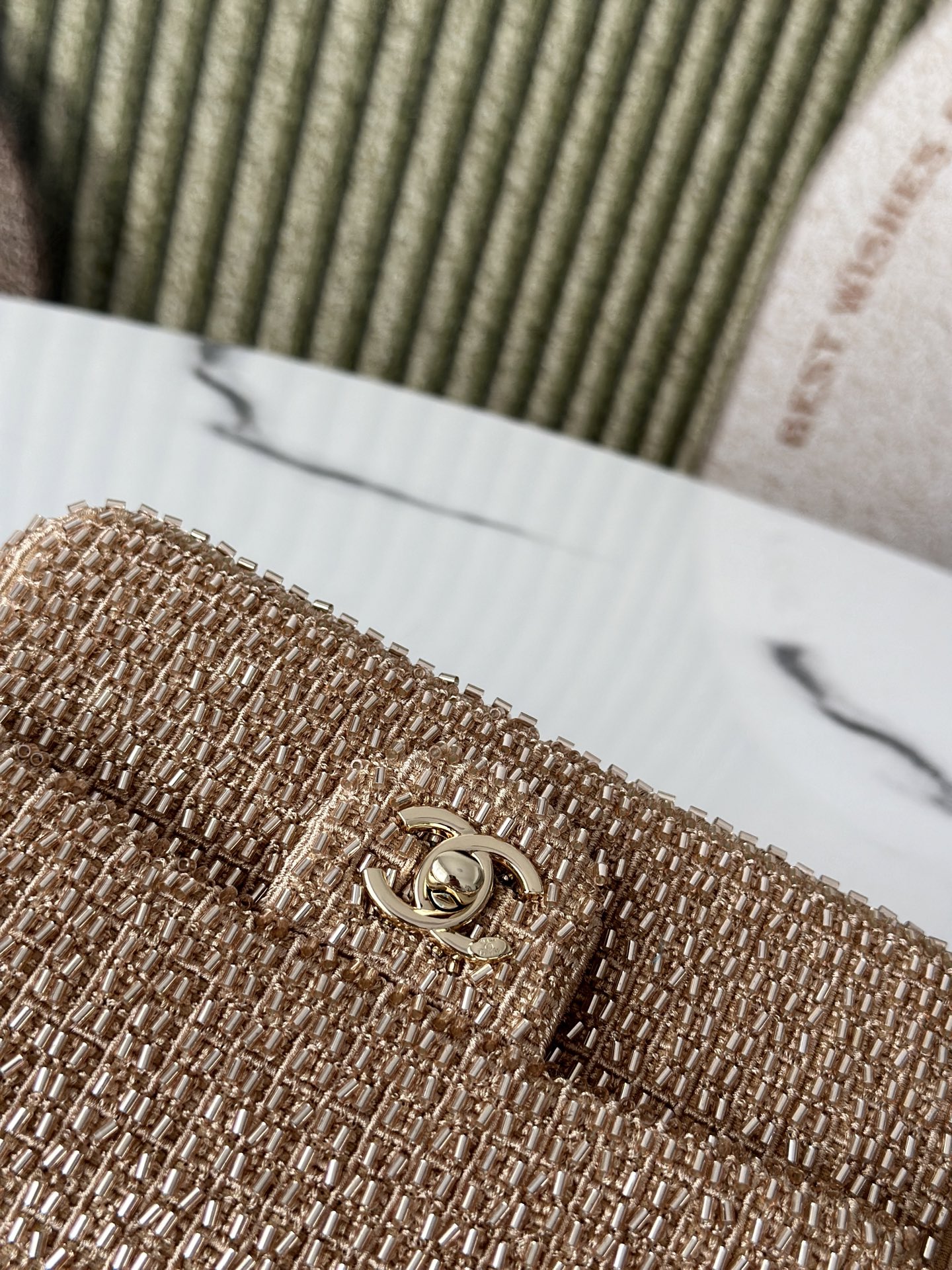 Classic Flap Mini in Gold Crystal Embellished Lambskin with Gold-Tone Hardware - Mocuir