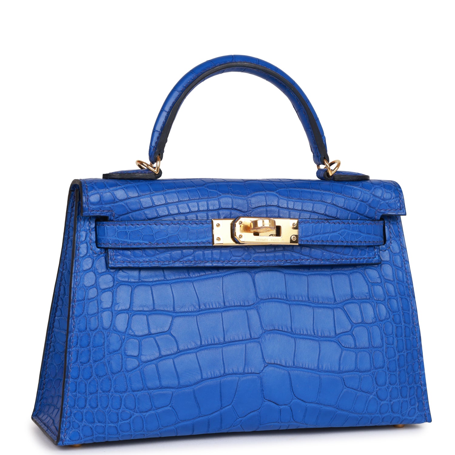 Kelly Sellier 20 Bleu Royal Matte Alligator Gold Hardware