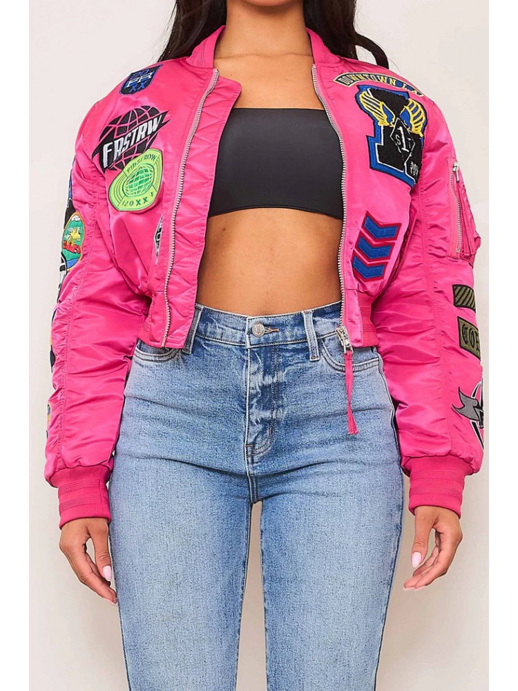 Badge Embroidery Zipper Bomber Jacket