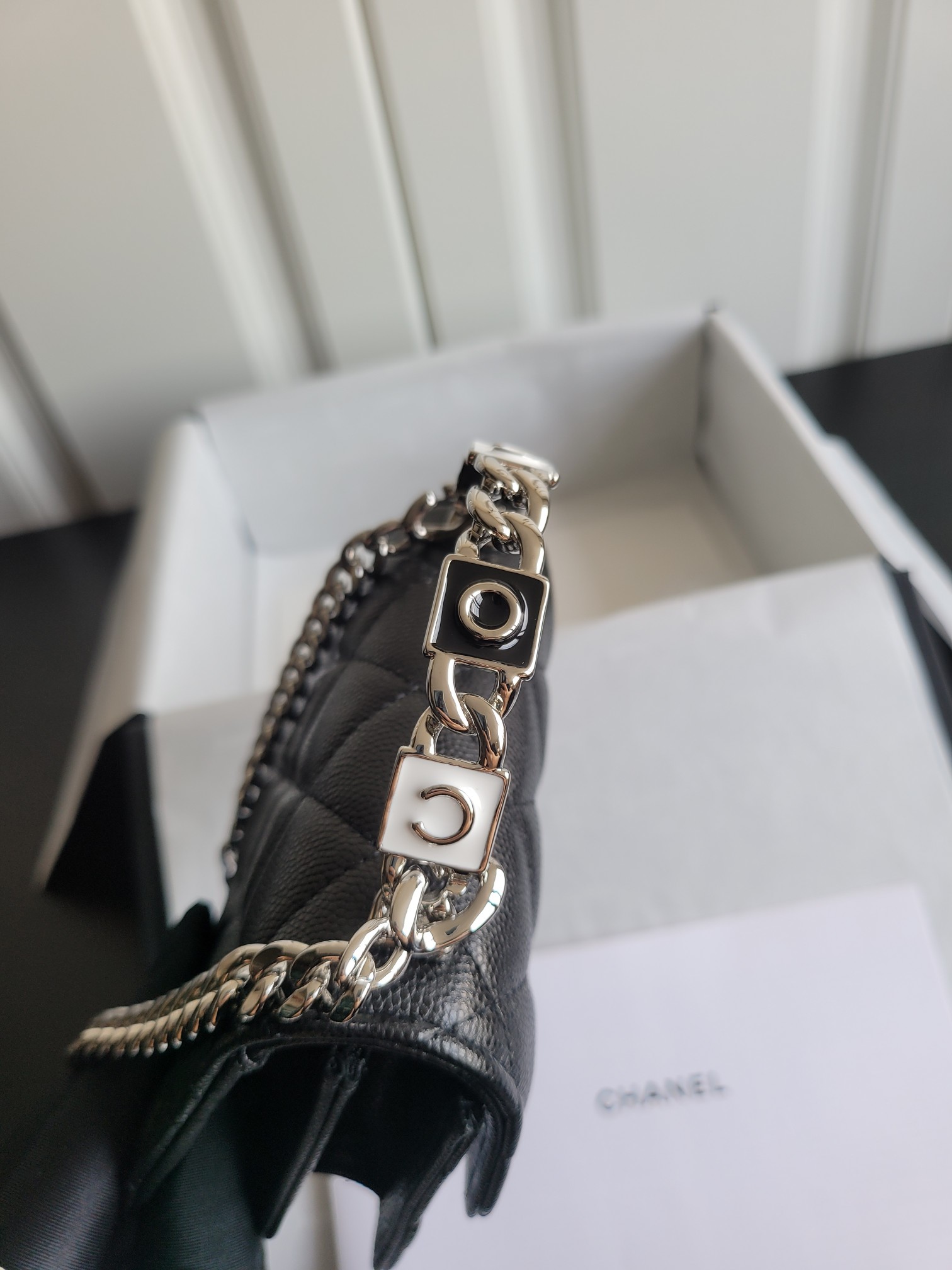 22S Mini Classic Flap Bag with Top Handle in Black Quilted Caviar Leather with Silver-Tone Hardware - Mocuir