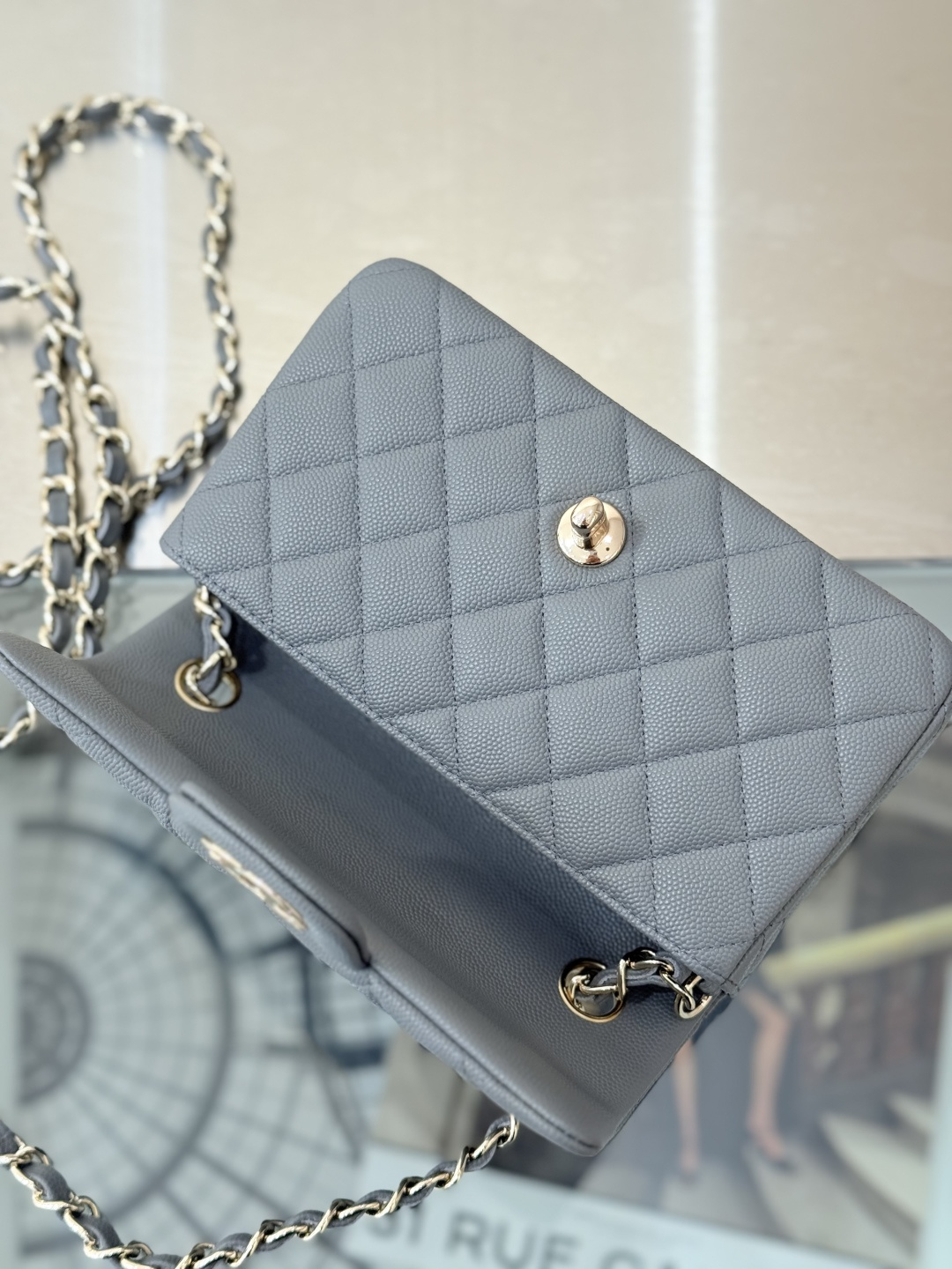 Mini Classic Flap Handbag（Light Gray-Blue） - Mocuir