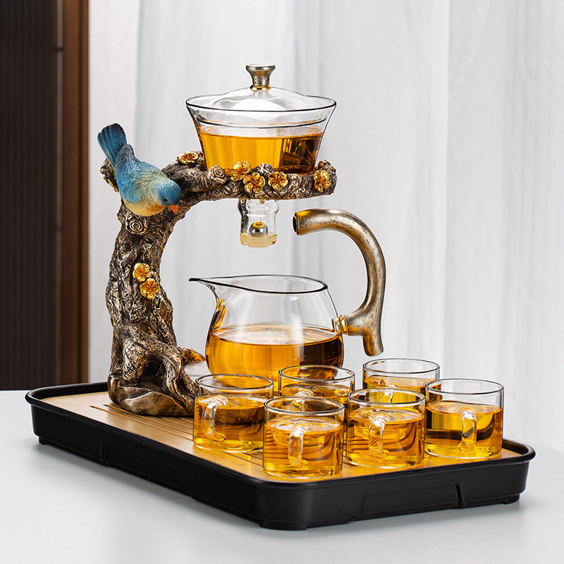 Glass tea set suit household magnetic suction semi-automatic lazy tea maker office kung fu tea cup teapot small set