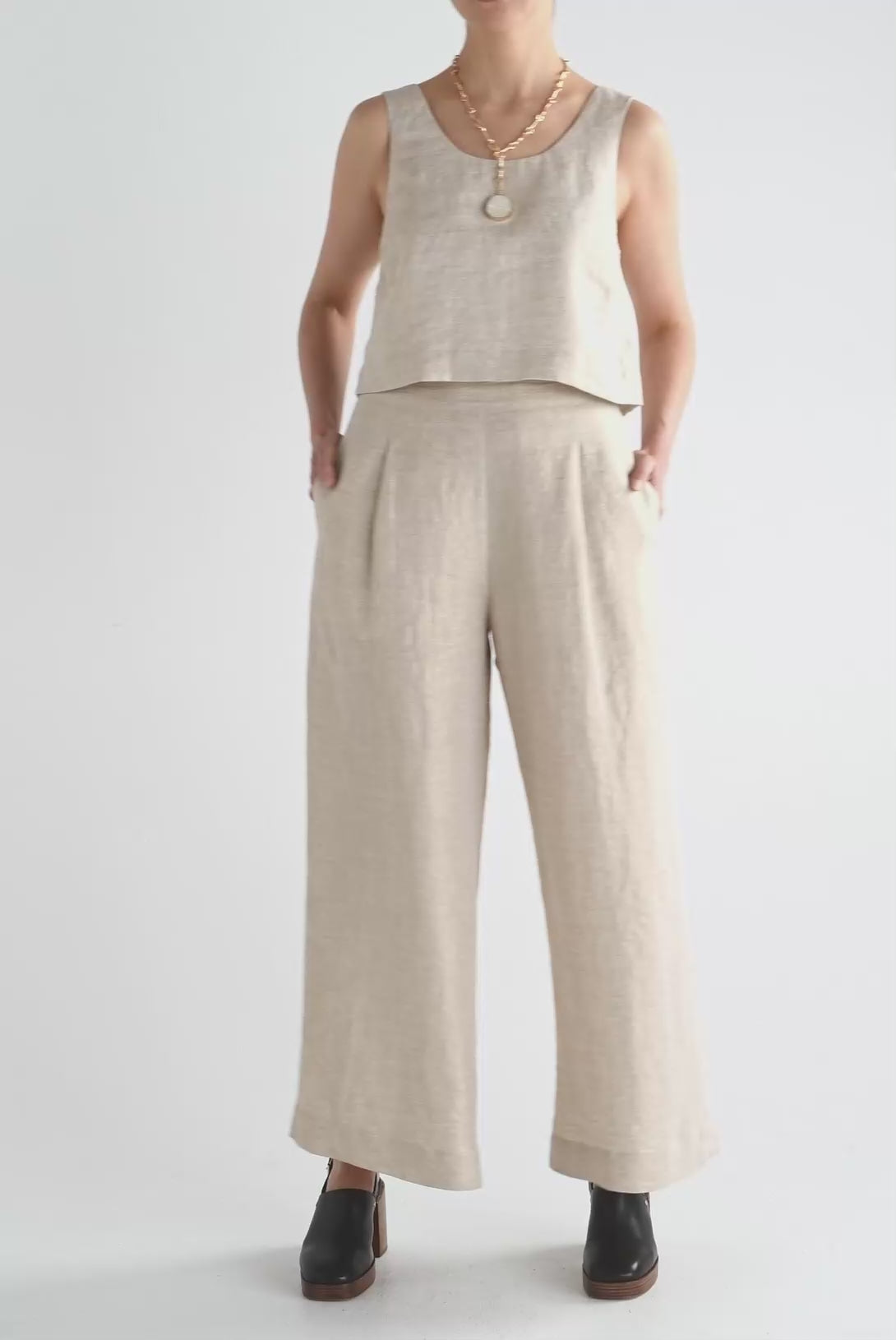 Gold Foil Linen Wide-Leg Pant‌