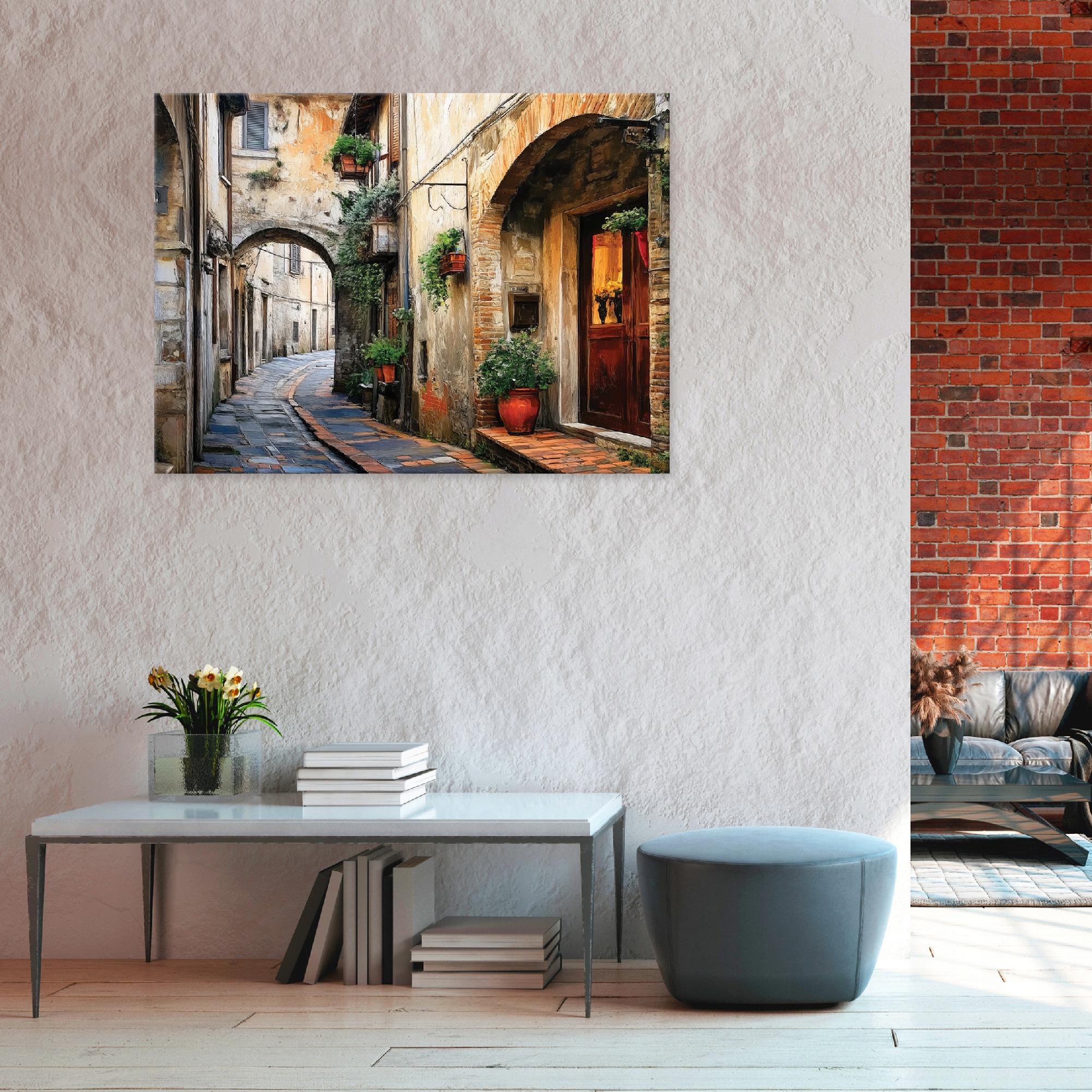 Painting for the bedroom, living room, or kitchen; Italian street scene on canvas; wall size 40x30