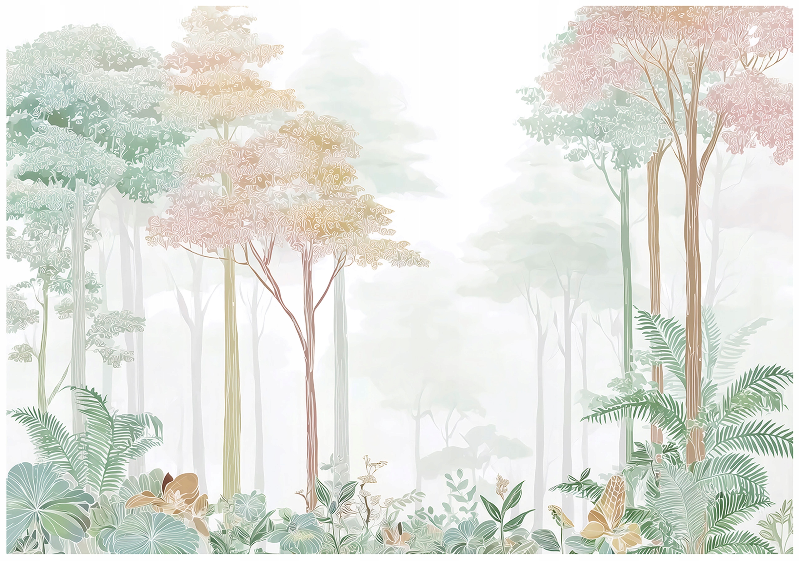 Pastel green forest tree wall mural for bedroom or living room wall,