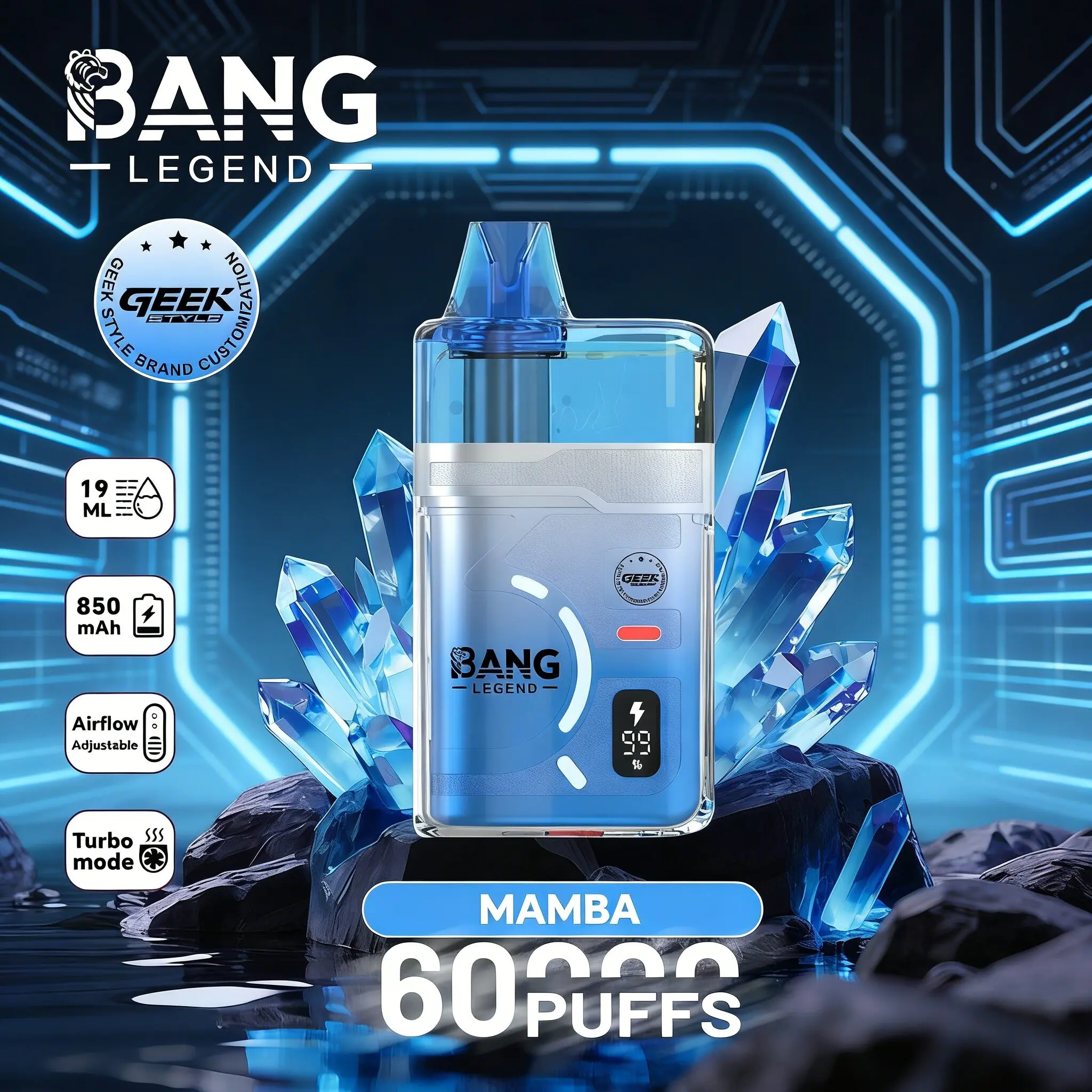 【New Arrive】Bang Legend Geek 60000 60K Puffs Airflow Adjustable & Turbo Mode Disposable Vape