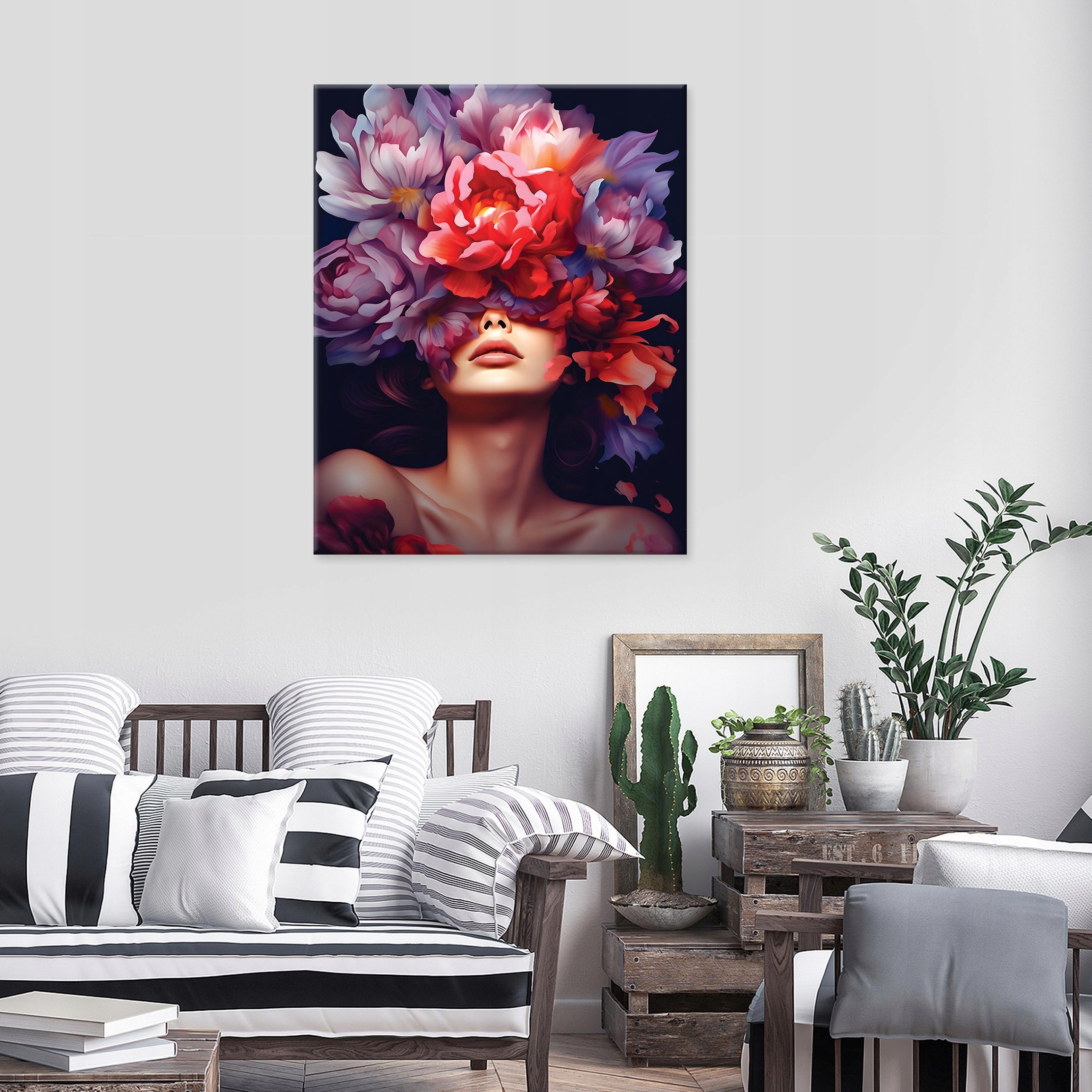 Painting woman flowers abstraction bedroom 60x40