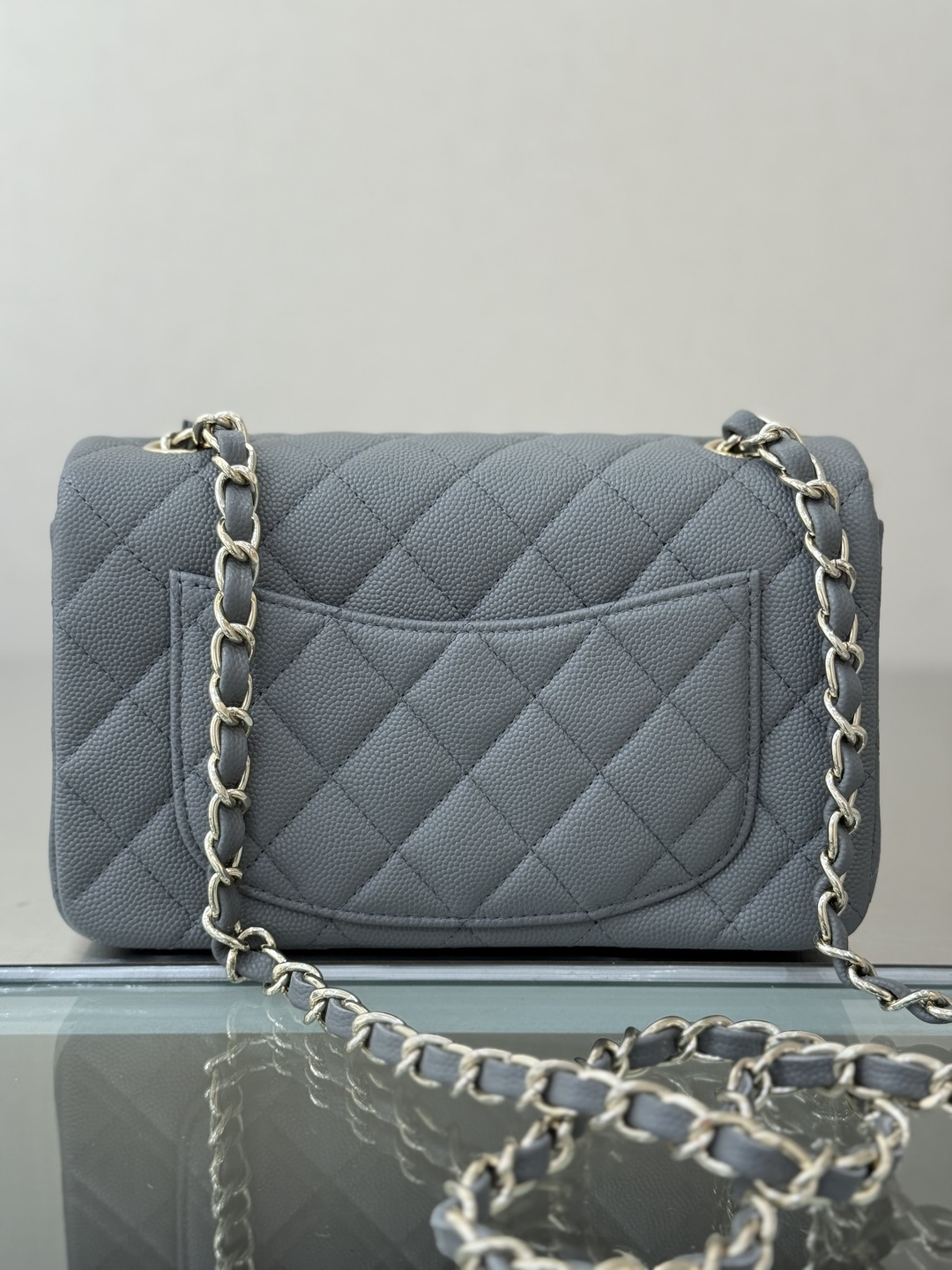 Mini Classic Flap Handbag（Light Gray-Blue） - Mocuir