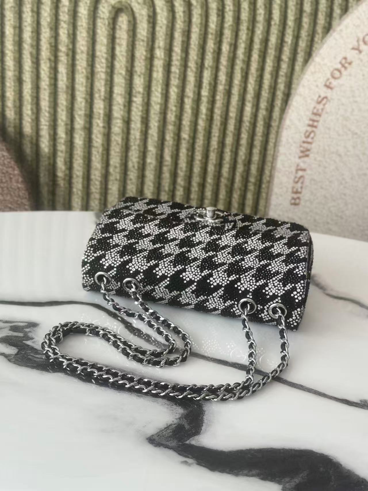 Limited Edition Black Strass Crystal Quilted Mini Classic Flap Bag with Silver-Tone Hardware - Mocuir