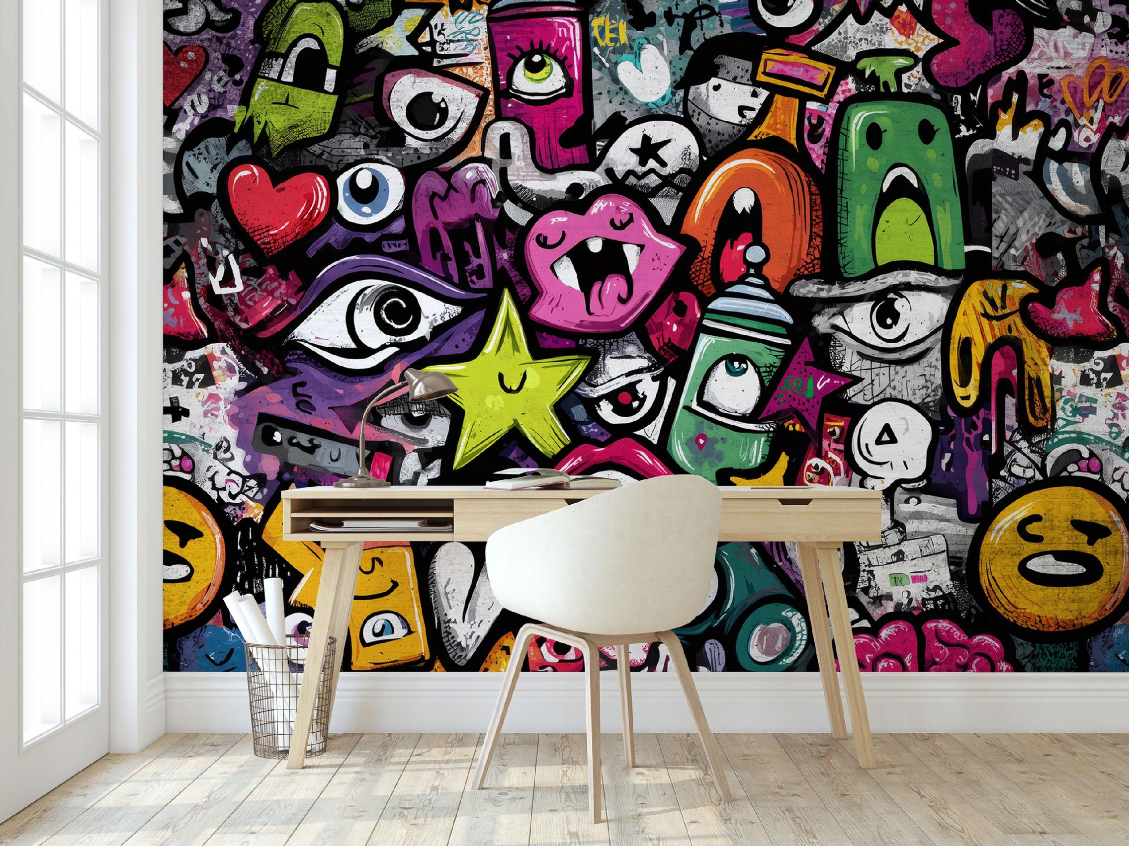 Wall mural for teenagers, children's graffiti, colorful children's wallpaper,