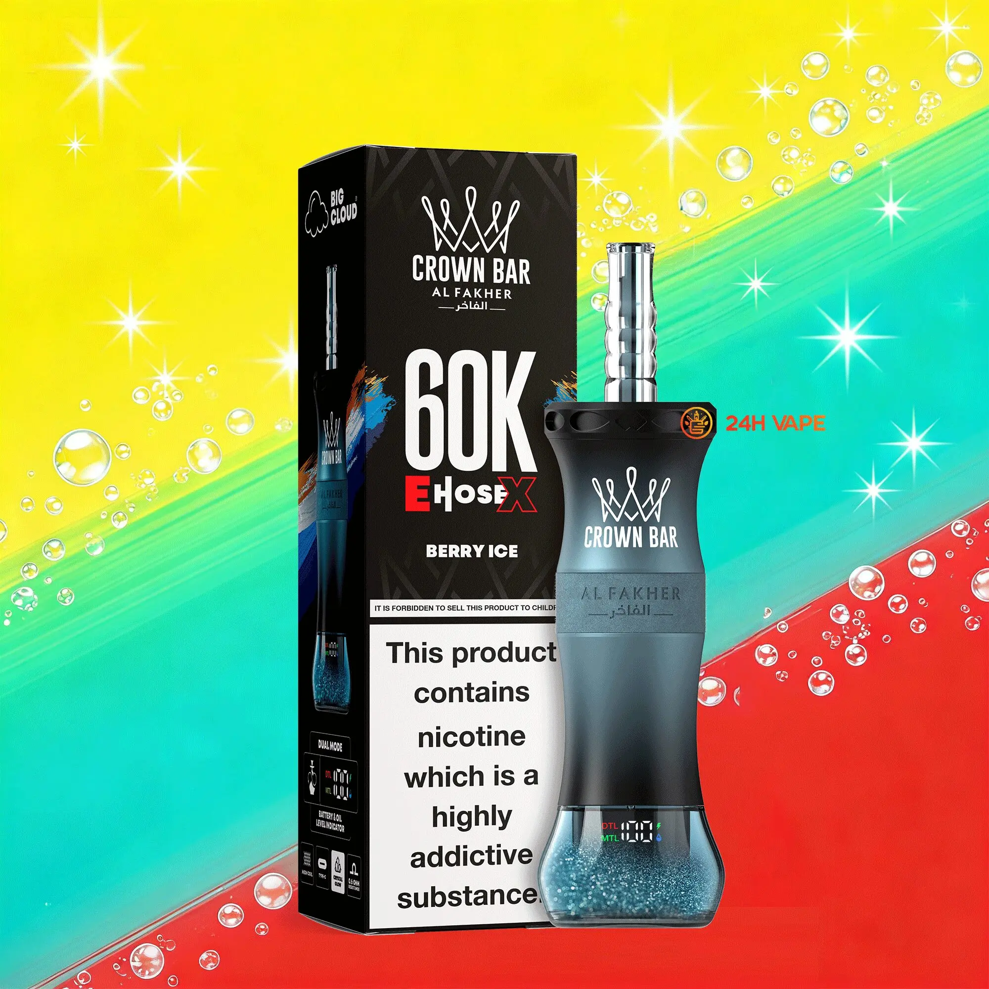 【Hot Sale🔥】Al Fakher Crown Bar E-Hose X 60k 60000 Puffs Dual Mode LCD Display Disposable Vape Pen