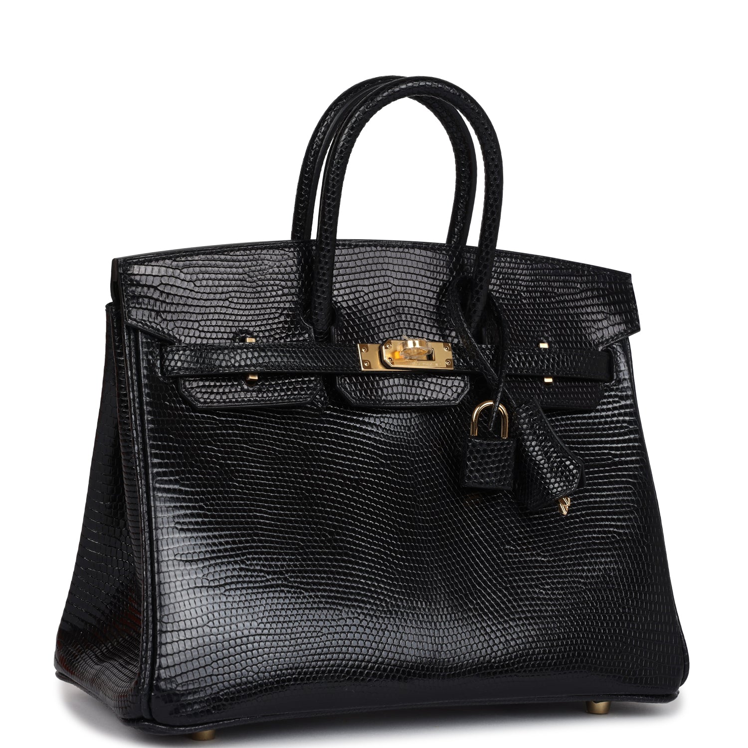 Birkin 25 Black Shiny Varanus Niloticus Lizard Gold Hardware