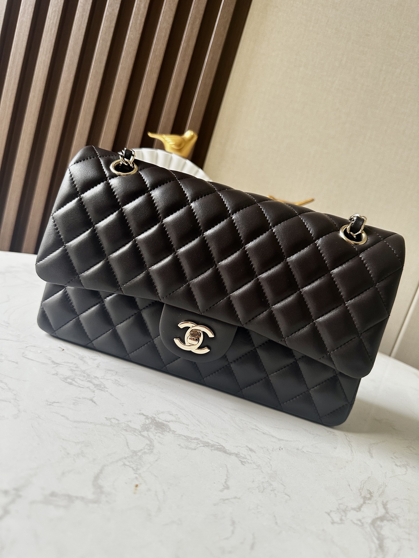 Black Lambskin Quilted Classic Flap (CF) Medium Double Flap Bag with Gold Hardware - Mocuir